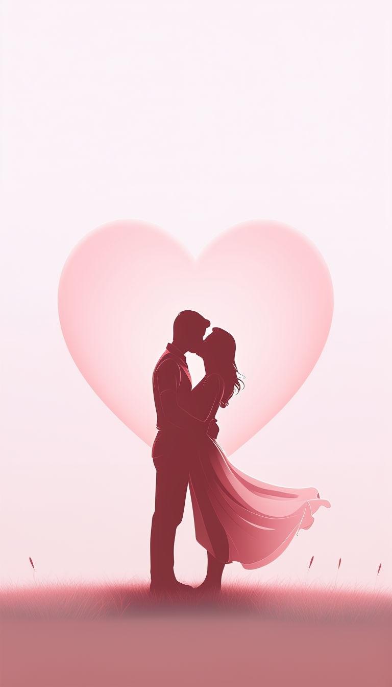 768x1344 Romantic Minimalist Couple Silhouette with Heart Mobile Wallpaper