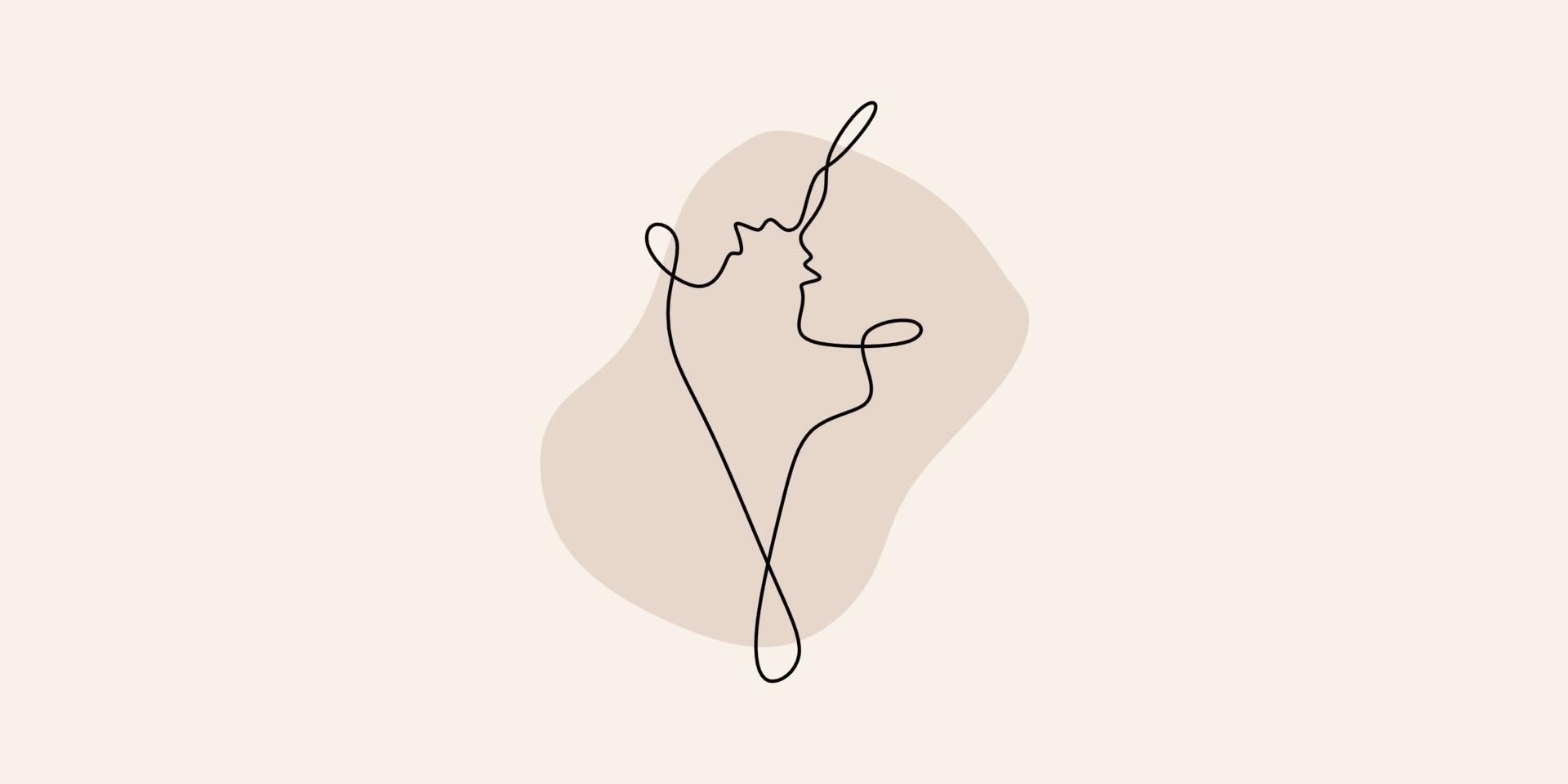 1920x960 Loving Couple Is Connected By One Line. Symbol Of Love, Family And Unity. Minimalism Style. Suitable For Decoration, Tattoos, Albums, Cards, Wallpaper, Banners, Printing On T Shirts