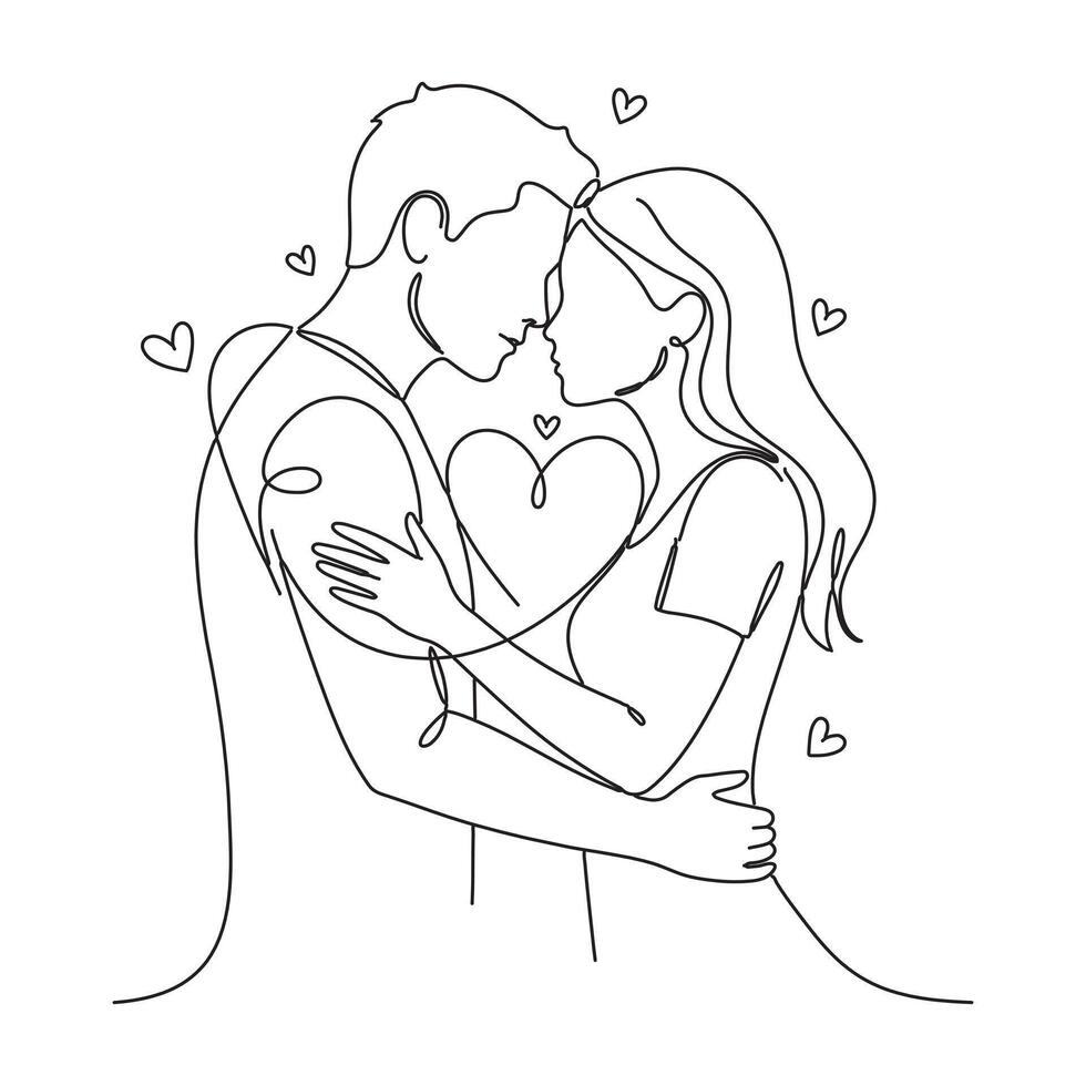 980x980 Couple Embracing in Minimalist Line Art Illustration