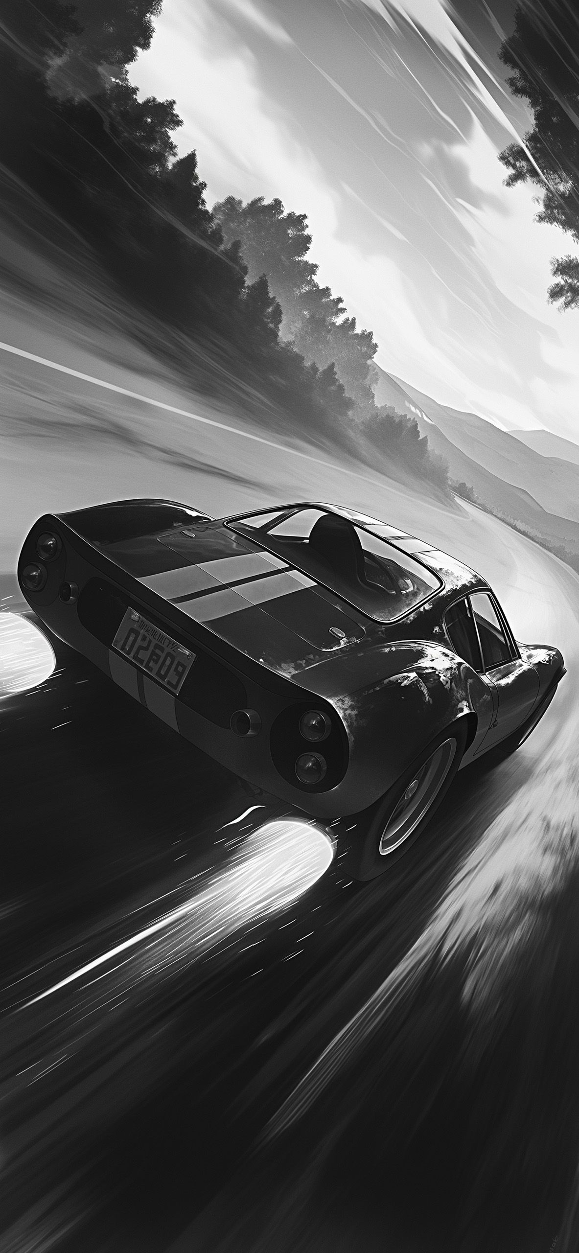 1183x2560 Black and White Ferrari Speeding Wallpaper HD Wallpaper