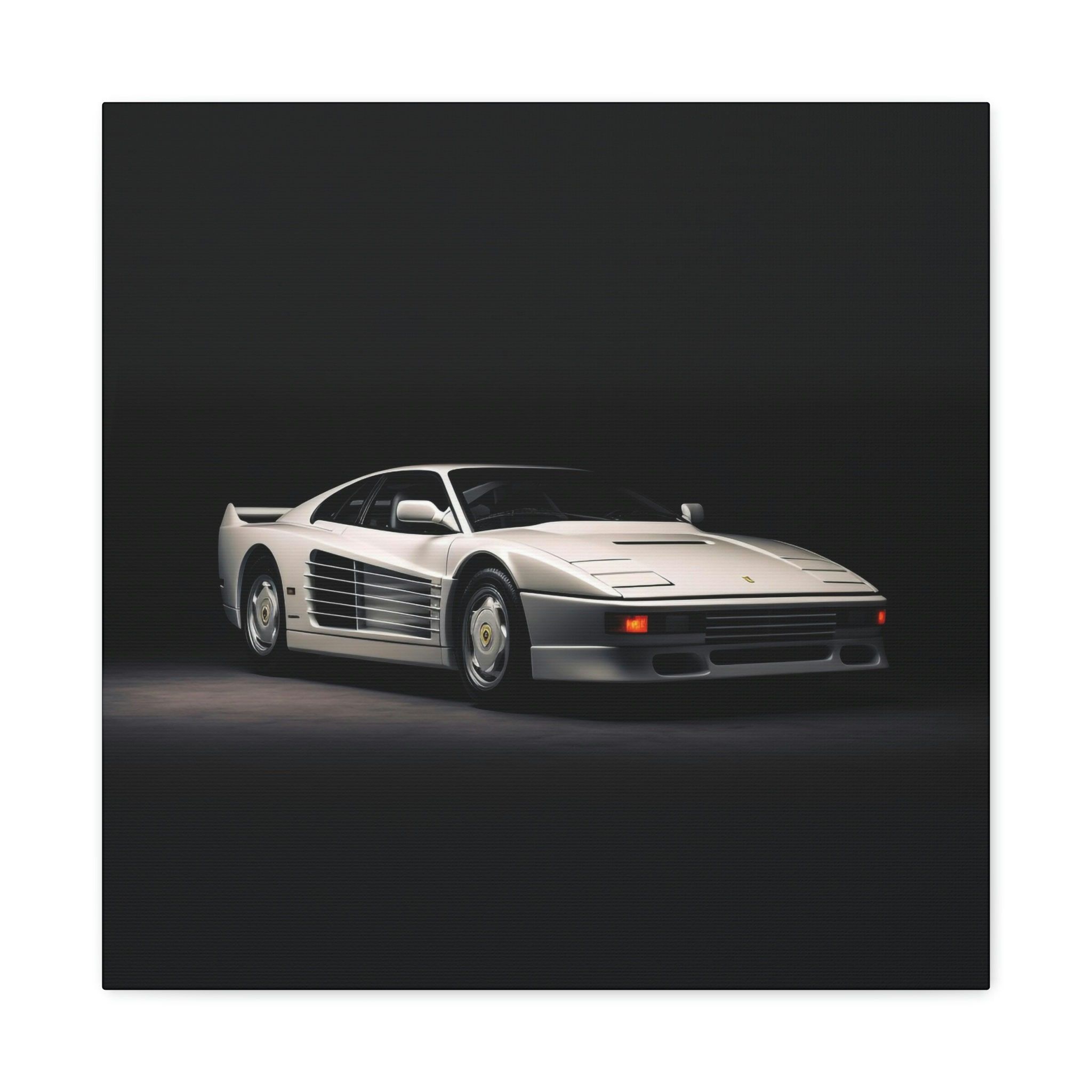 2048x2048 White Ferrari Wall Art Testarossa on Black square canvas