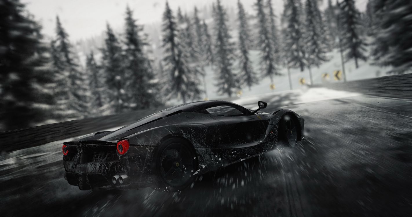 1422x750 Wallpaper Black Ferrari 458 Italia on Snow Covered Road, Background Free Image