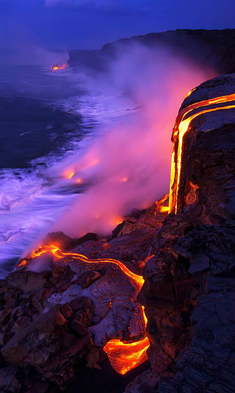 800x1337 Volcano, black, burn, deadly, eruption, fire, lava, ocean, red, smoke, HD phone wallpaper