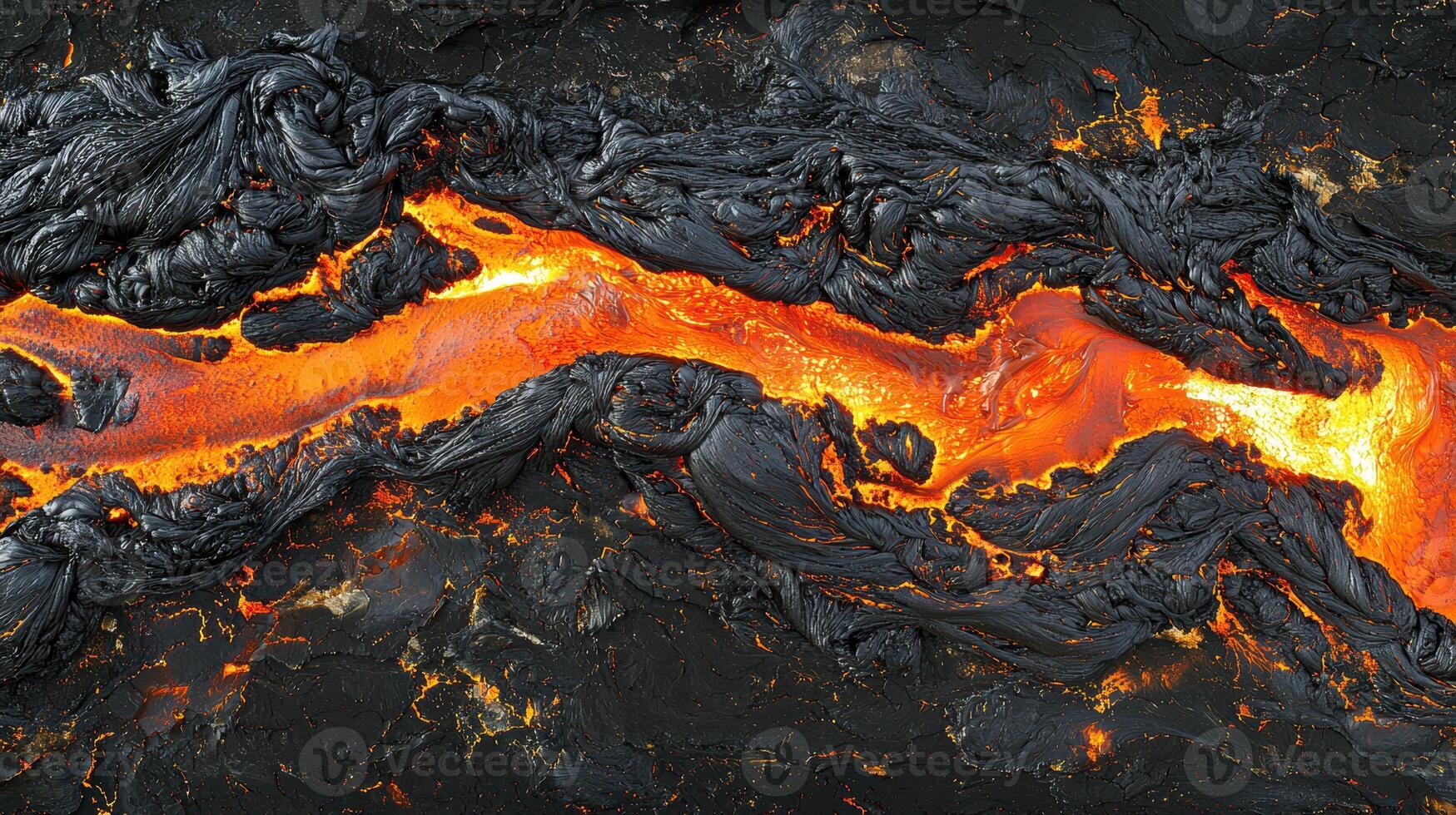 1749x980 Volcanic Eruption Aerial View. Rivers of Molten Lava in Ashy Landscape for Dramatic Wall Art