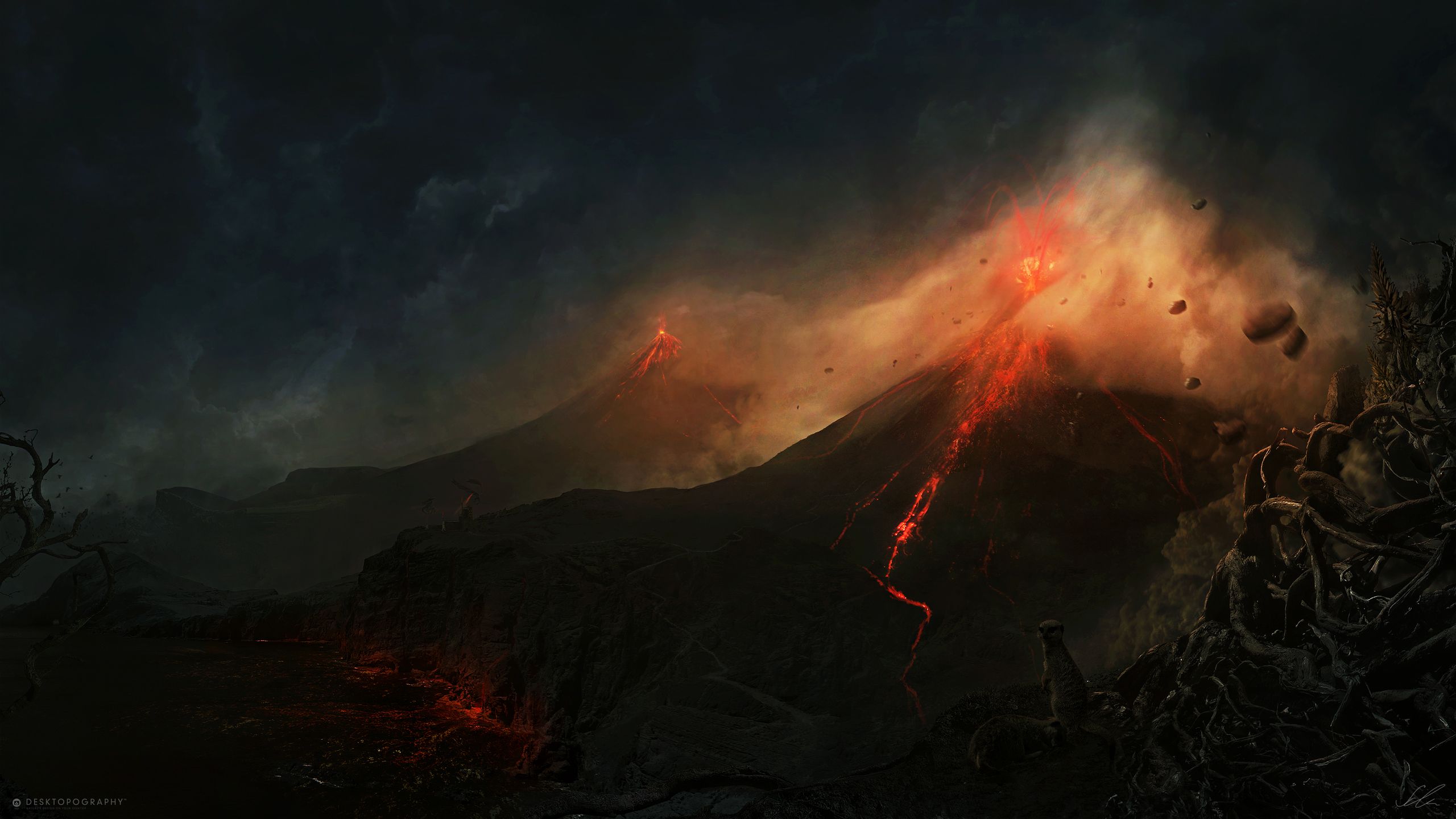 2560x1440 Fantasy Volcano Eruption: HD Artistic Lava Wallpaper