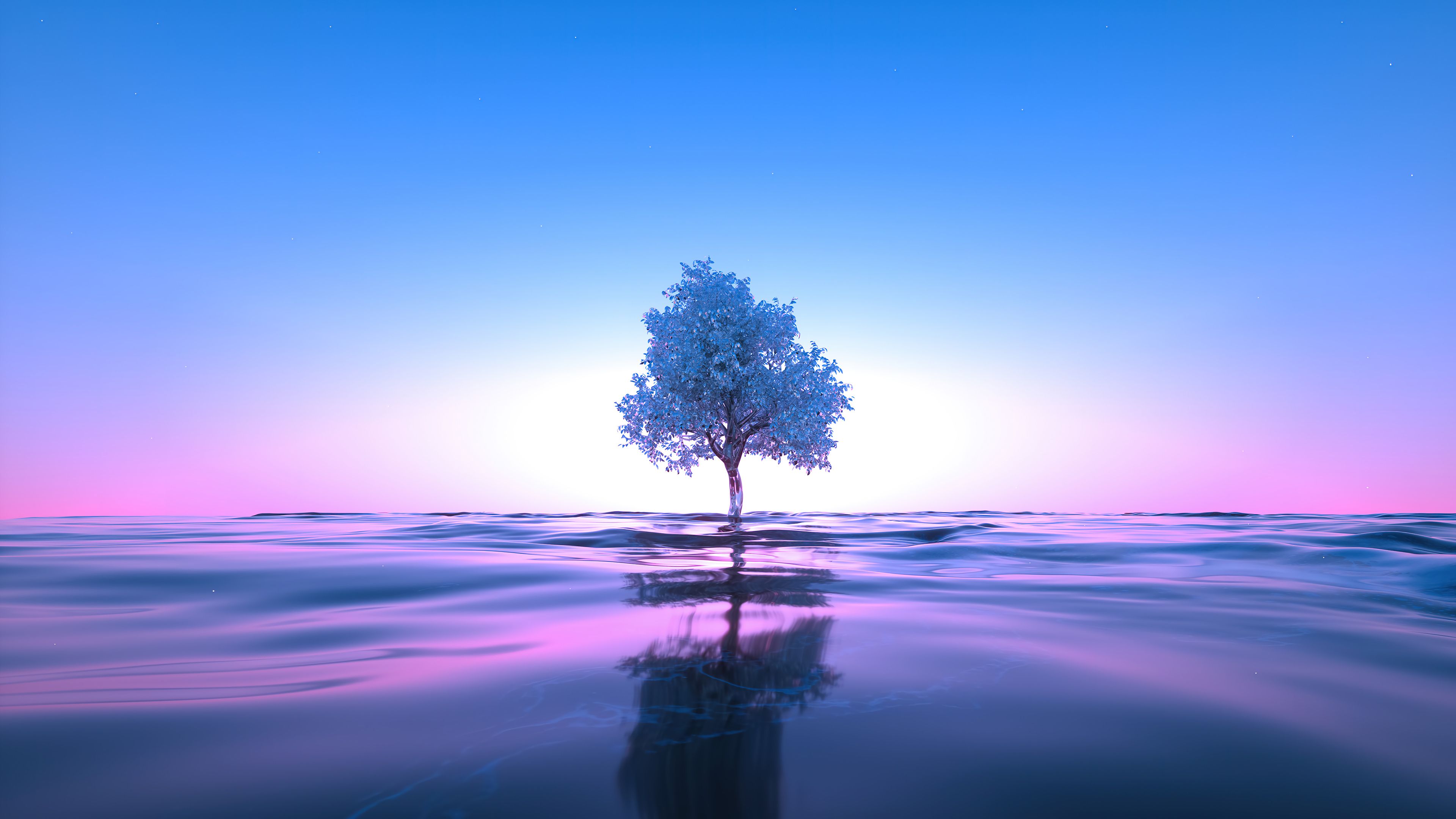 3840x2160 Sea Ocean Render Tree Digital Art Reflection Wallpaper 4K HD PC f