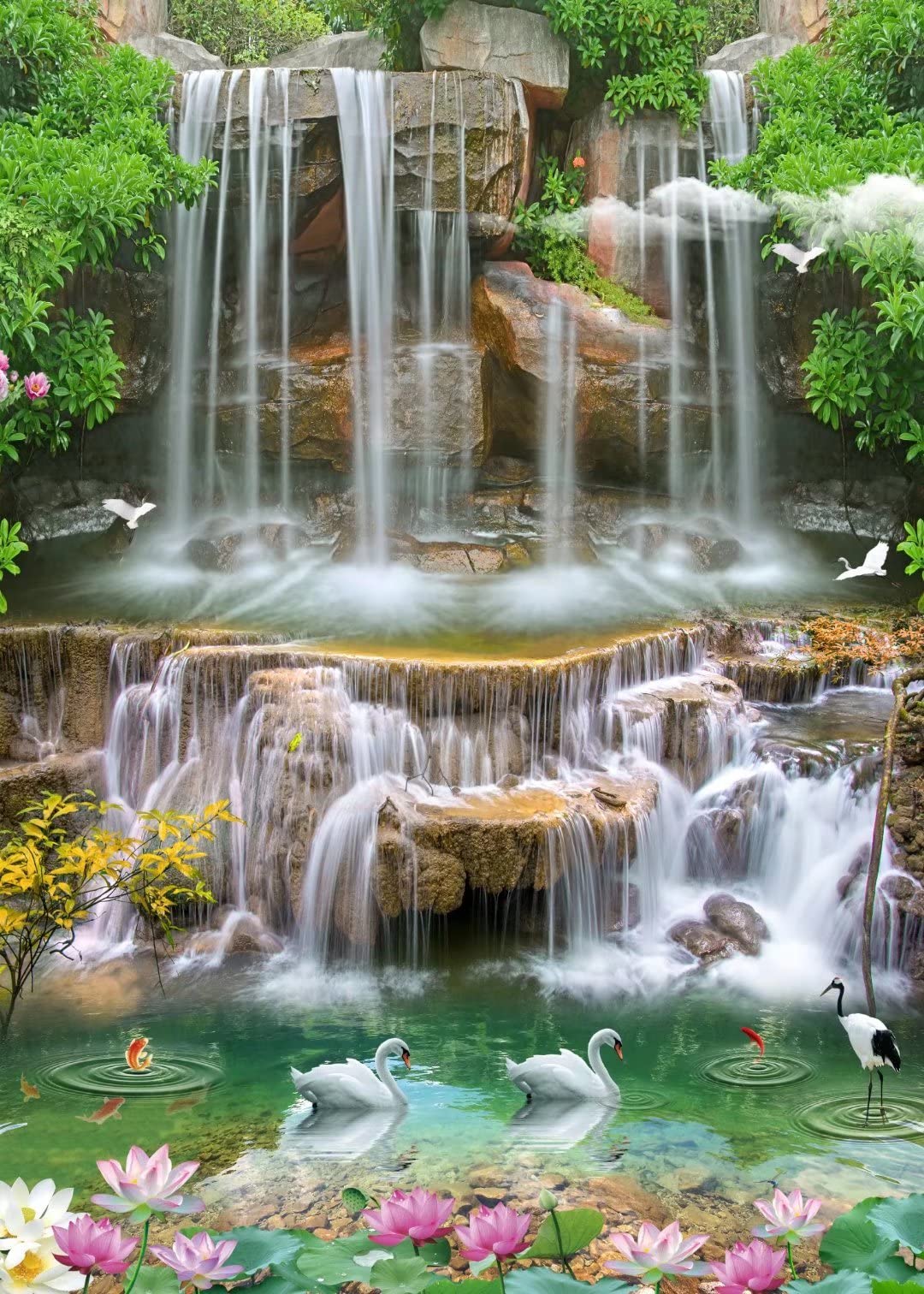 1080x1512 Amazon.com : BELECO 5x7ft Fabric Forest Park Waterfall Backdrop Pictureque Swan Lake Lotus Pond Green Trees Scenery Photography Background Wallpaper Spring Summer Holiday Travel Portrait Photohoot Props