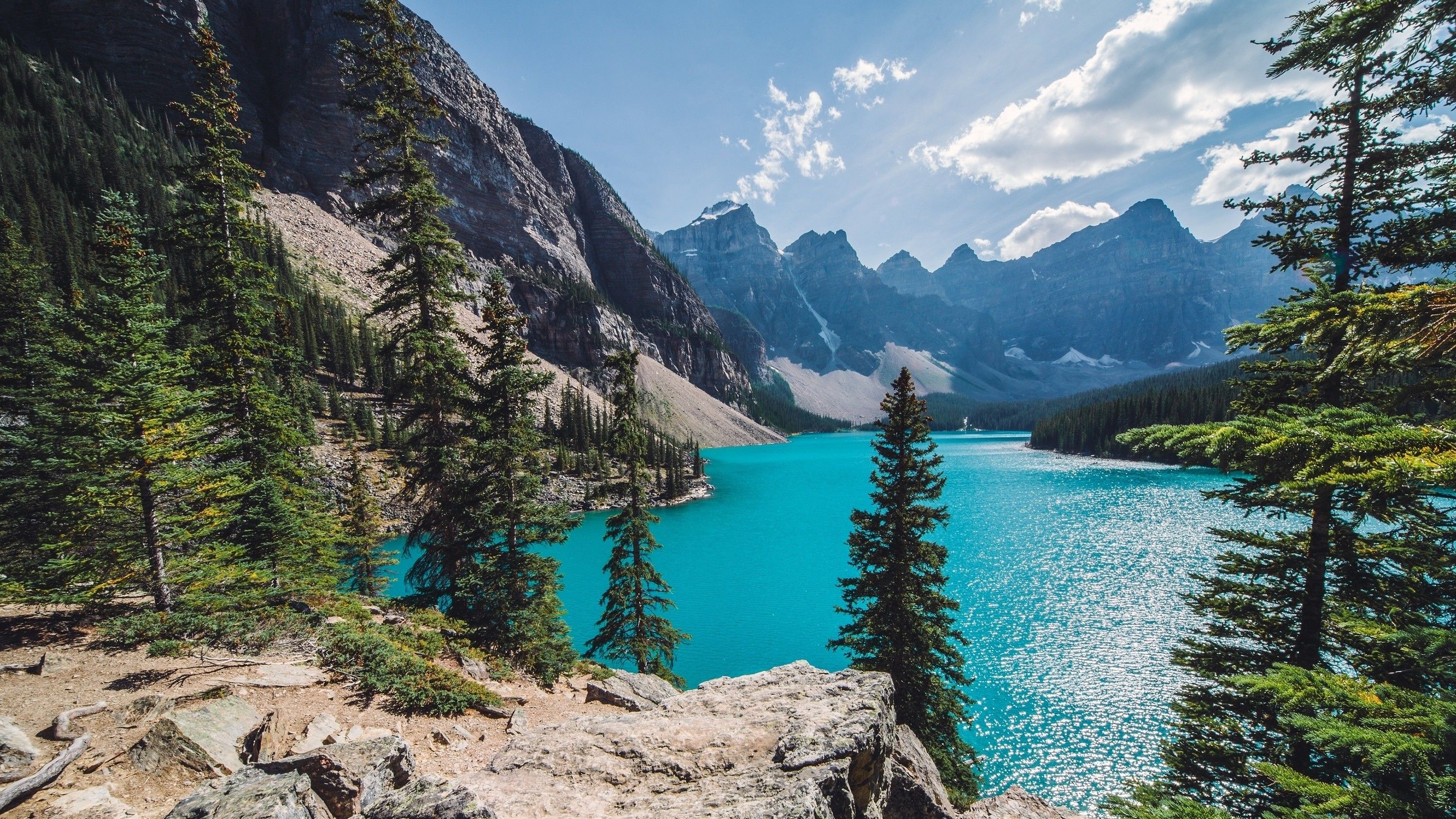 3000x1688 nature, Landscape, Moraine Lake, Canada, Mountain, Forest, Summer, Turquoise, Water, Trees Wallpaper HD / Desktop and Mobile Background