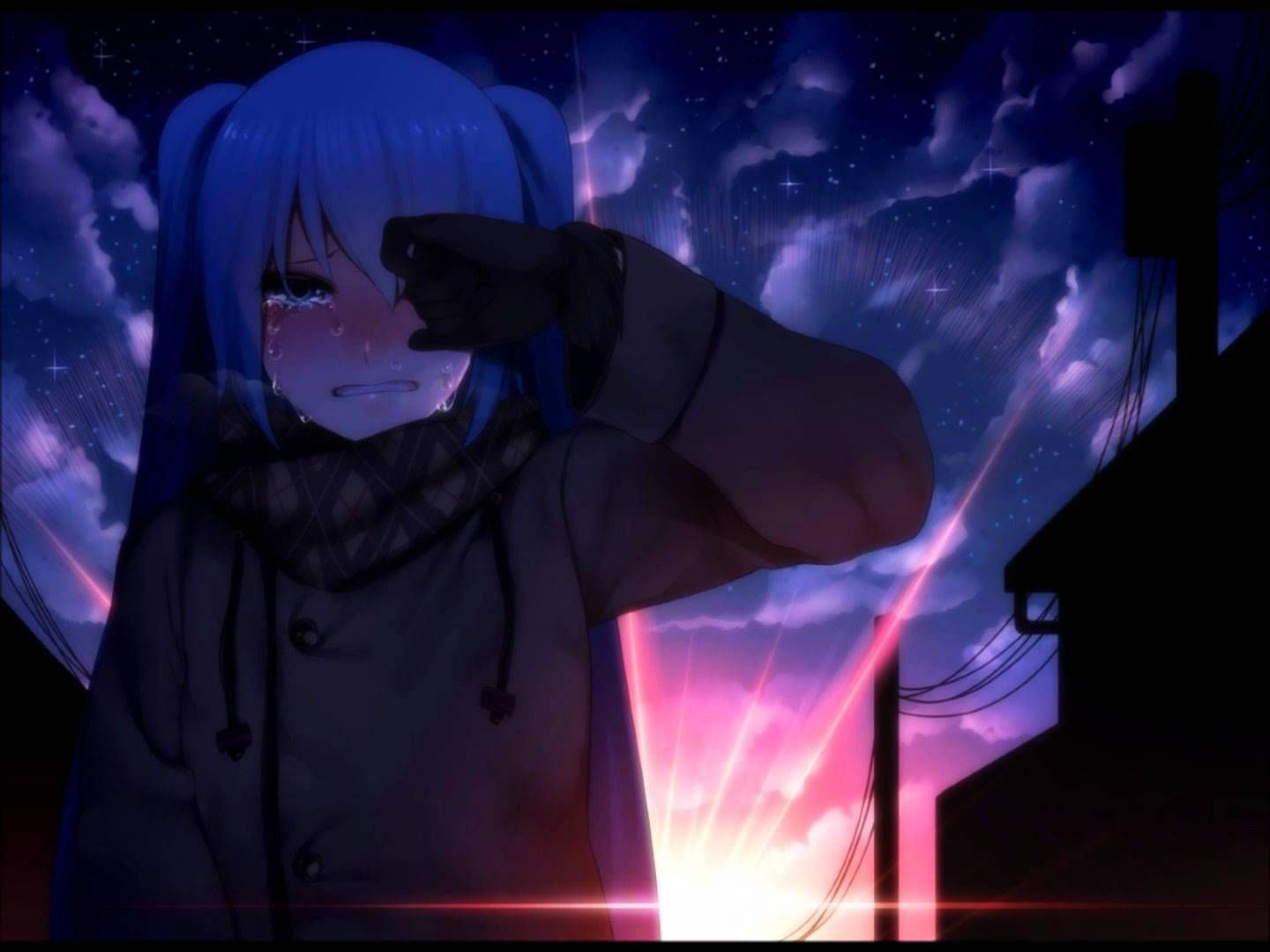 1440x1080 Download Anime Girl Wiping Tears Nightcore Wallpaper