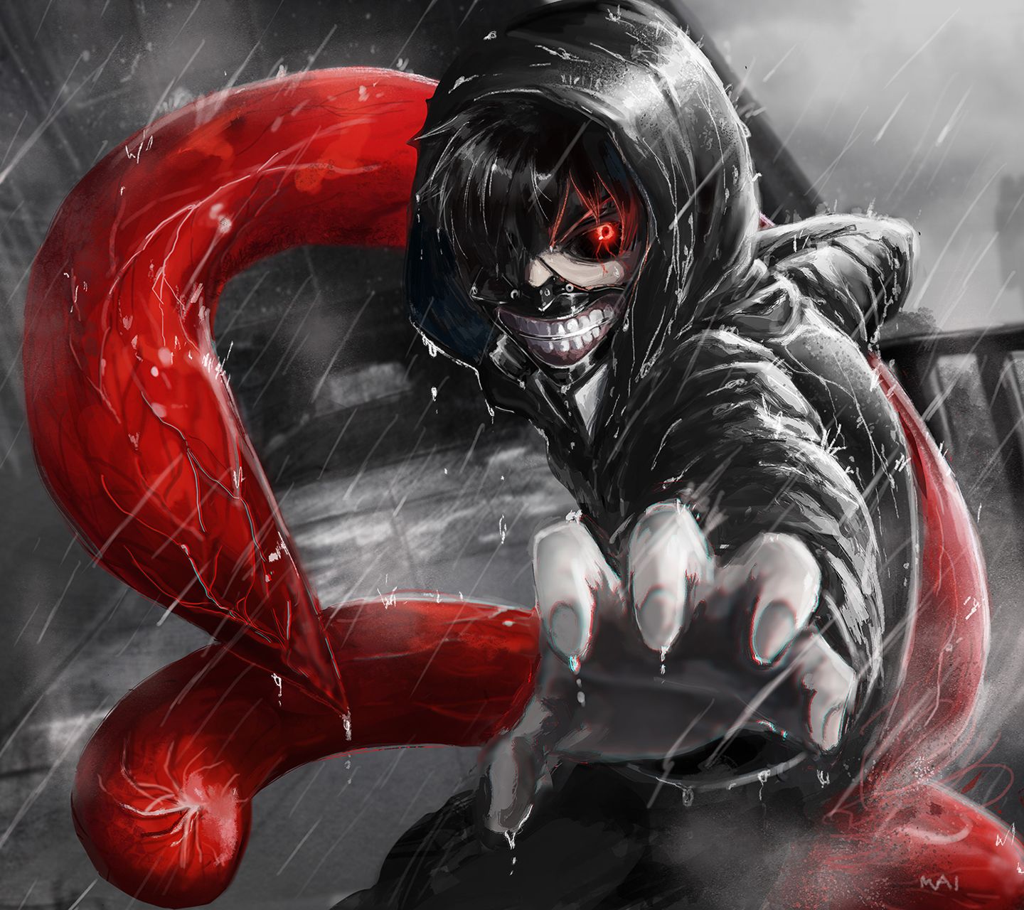 1440x1280 Wallpaper Ken Kaneki Black Hair With Mask, Ken Kaneki, Tokyo Ghoul, Tokyo Ghoul Poster Kaneki Abystyle Notebook Tokyo Ghoul, Background Free Image