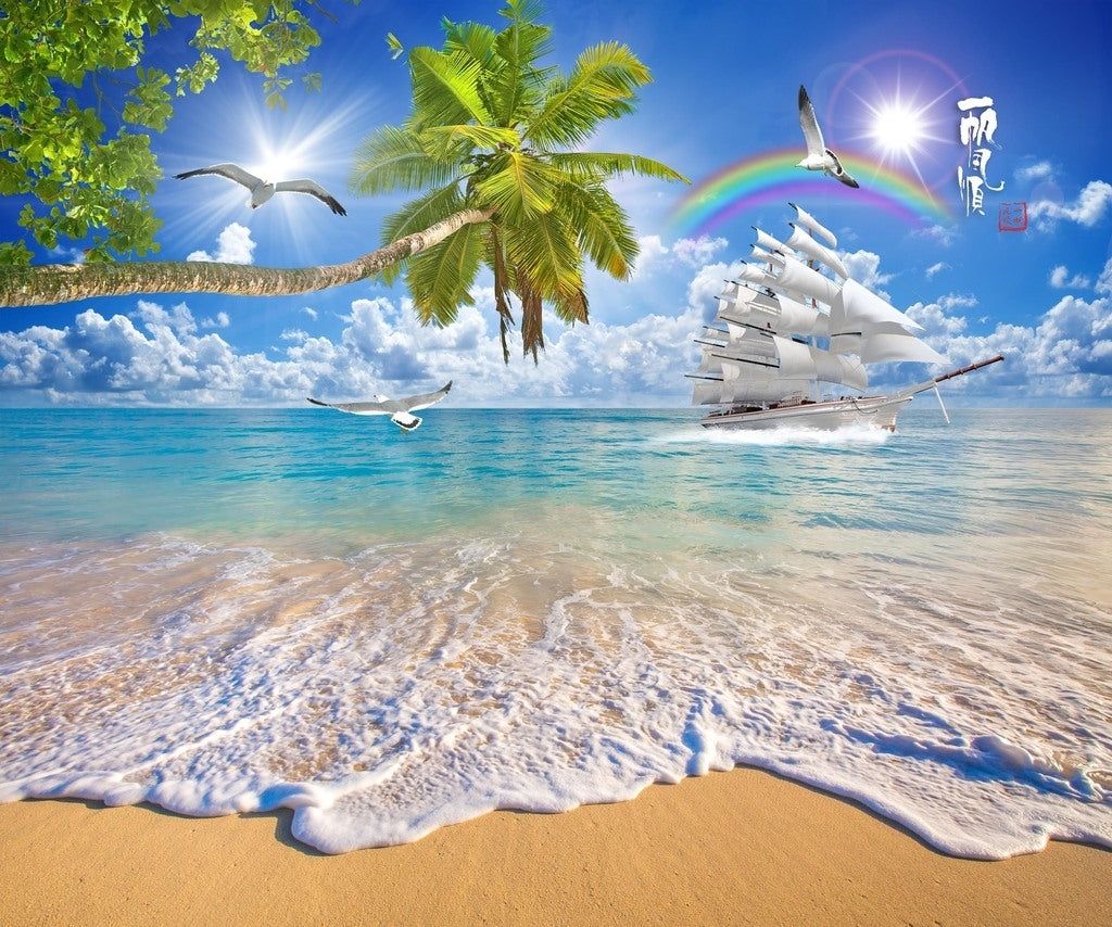 1024x854 Sailing Beach Sand 3D Landscape Wallpaper IDCWP DZ 000192