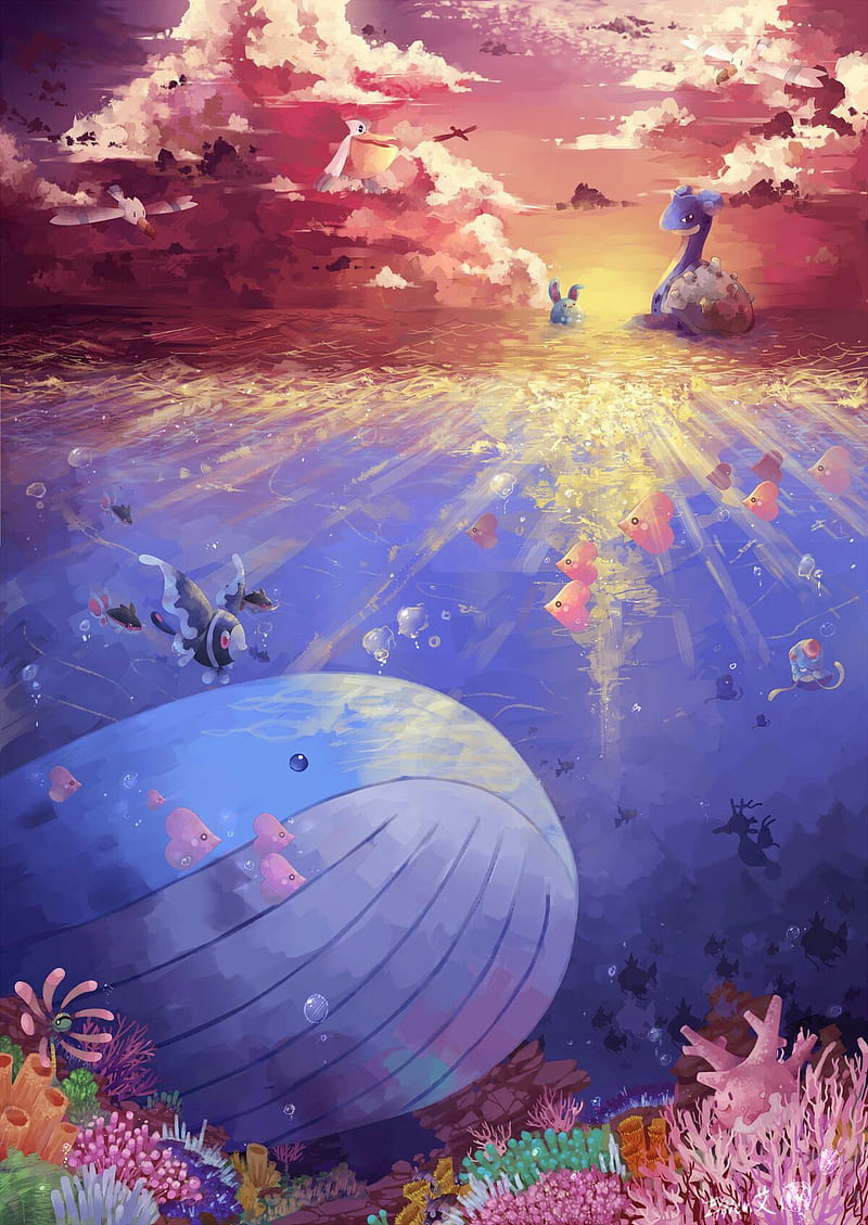 800x1129 Pokemon Scene Art, aquarium, cute, earth, games, ocean, pretty, wailord, HD phone wallpaper