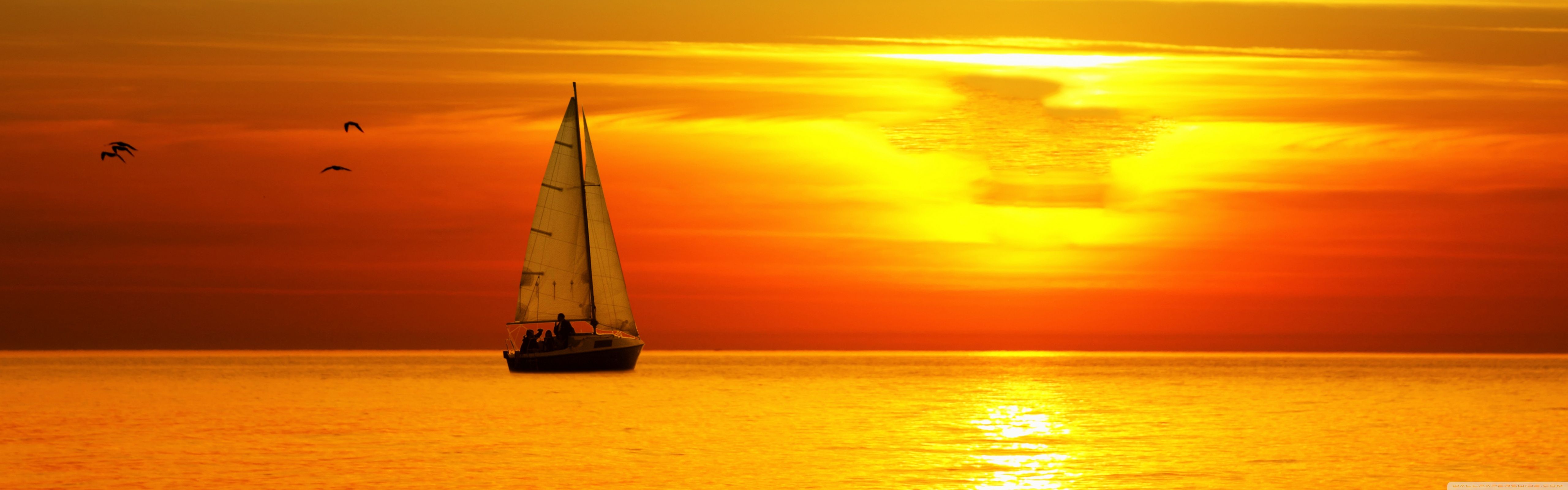 5120x1600 Sailing Boat At Sunset 4K UHD Wallpaper for UltraHD Desktop and TV : Dual Monitor : Smartphone and Tablet Devices