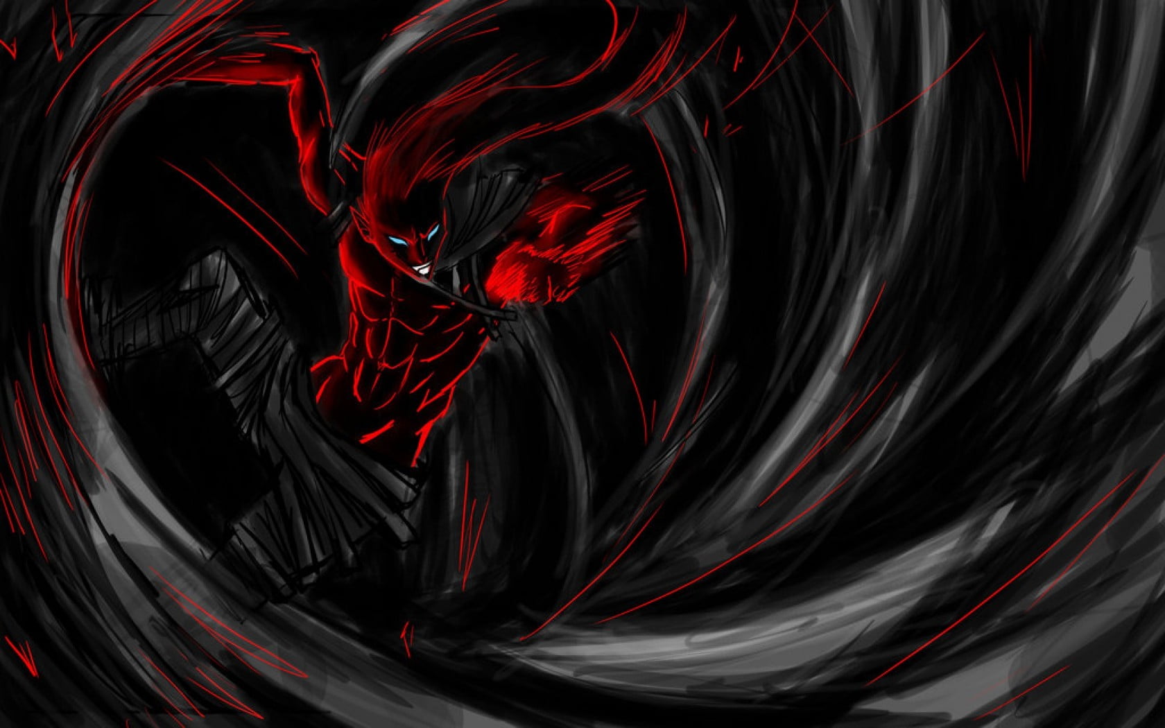 1680x1050 Red and black creature painting, anime, Kazeshini, Bleach HD wallpaper