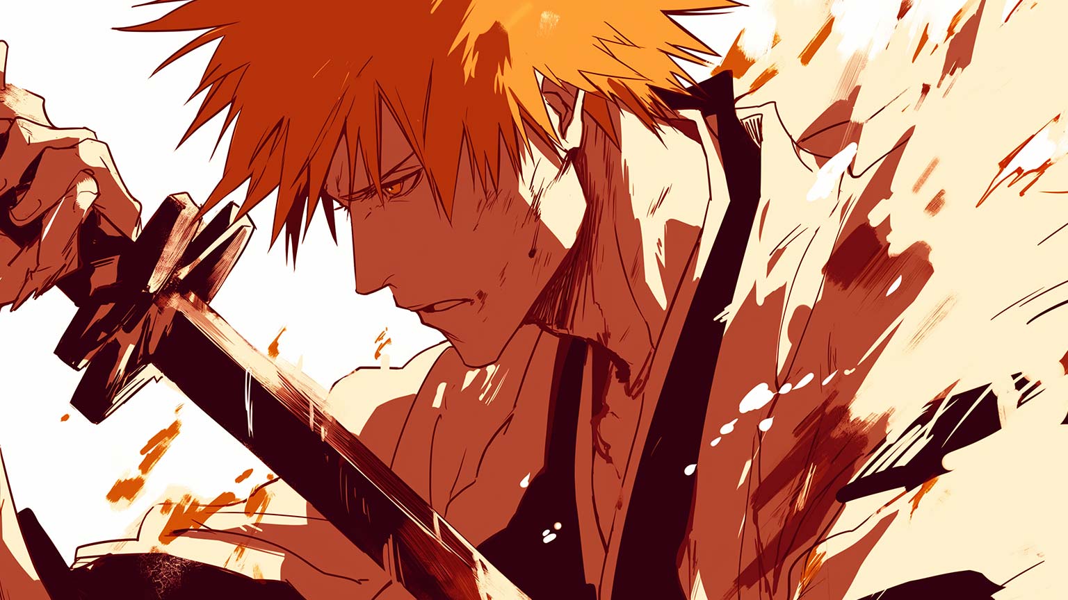 1536x864 Kurosaki Ichigo with Sword Desktop Wallpaper