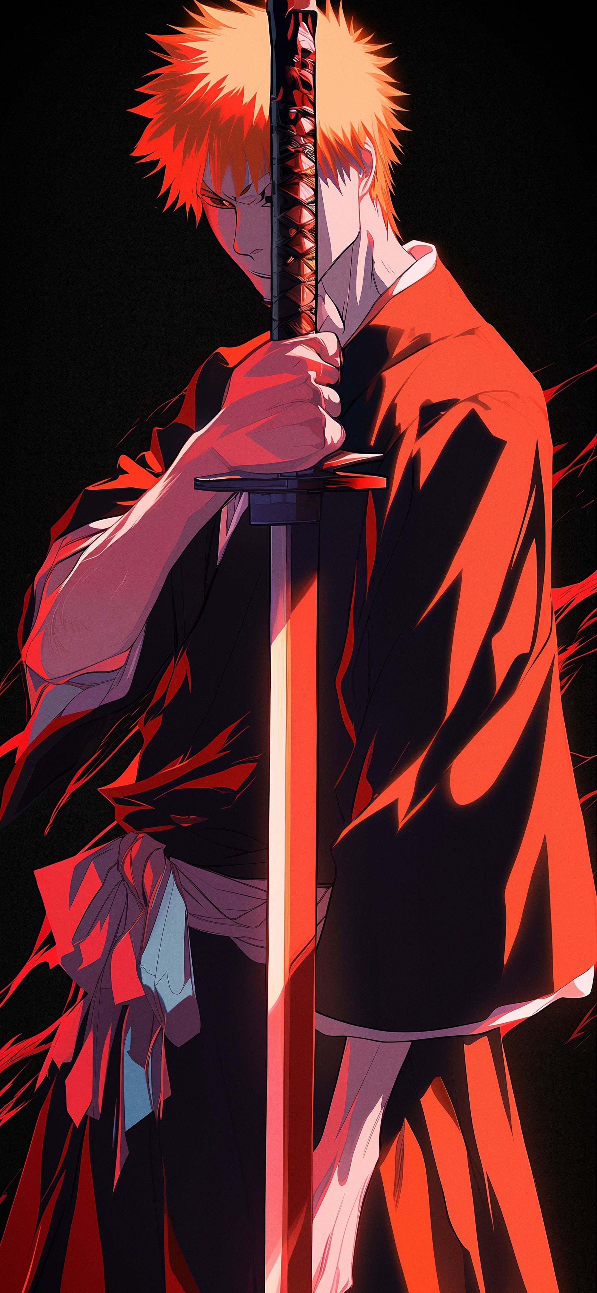 2000x4329 Ichigo Kurosaki Sword Red Aura Bleach Wallpaper