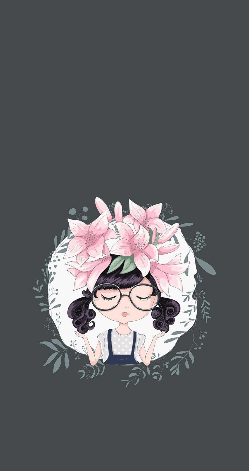 852x1608 Cartoon Pink Flowers iPhone Wallpaper