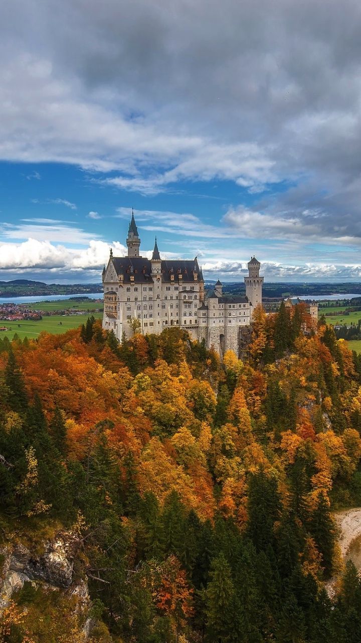 720x1280 Phone wallpaper: Man Made, Neuschwanstein Castle, Fall, Forest, Castle, Castles 1127993