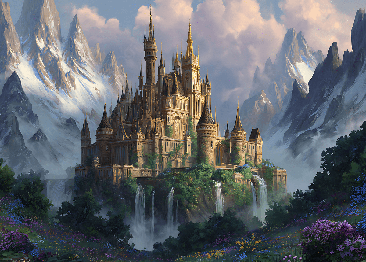 1200x857 Majestic Castle In Mountain Landscape With Waterfalls And Lush Gardens Fantasy Architecture Scenic Views Beautiful Nature Background, Castle, Mountain, Waterfalls Background Image And Wallpaper for Free Download