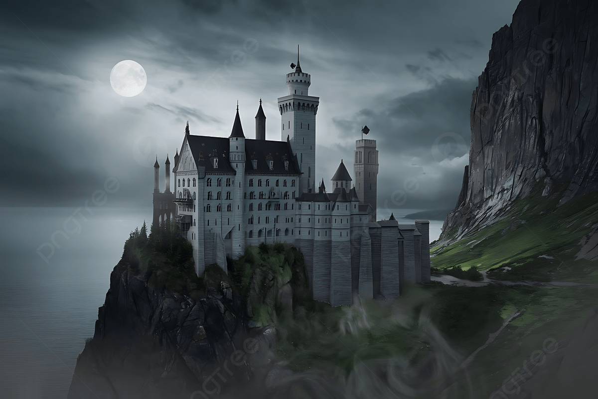 1200x800 Dark Fantasy Castle On Cliff With Swirling Mist And Glowing, Dark Fantasy Castle, Gothic Castle, Glowing Full Moon Background Image And Wallpaper for Free Download