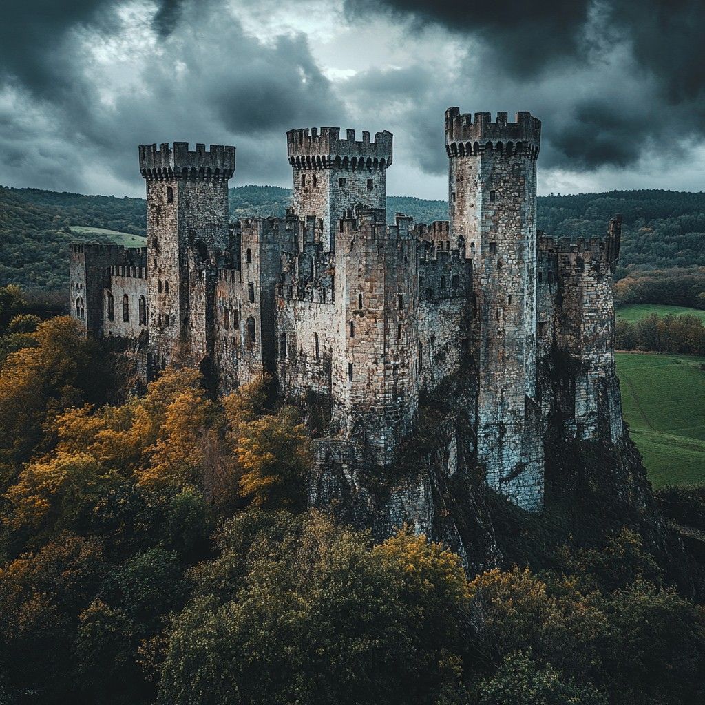 1024x1024 Download Ancient towering castle Image, Ancient, Autumn
