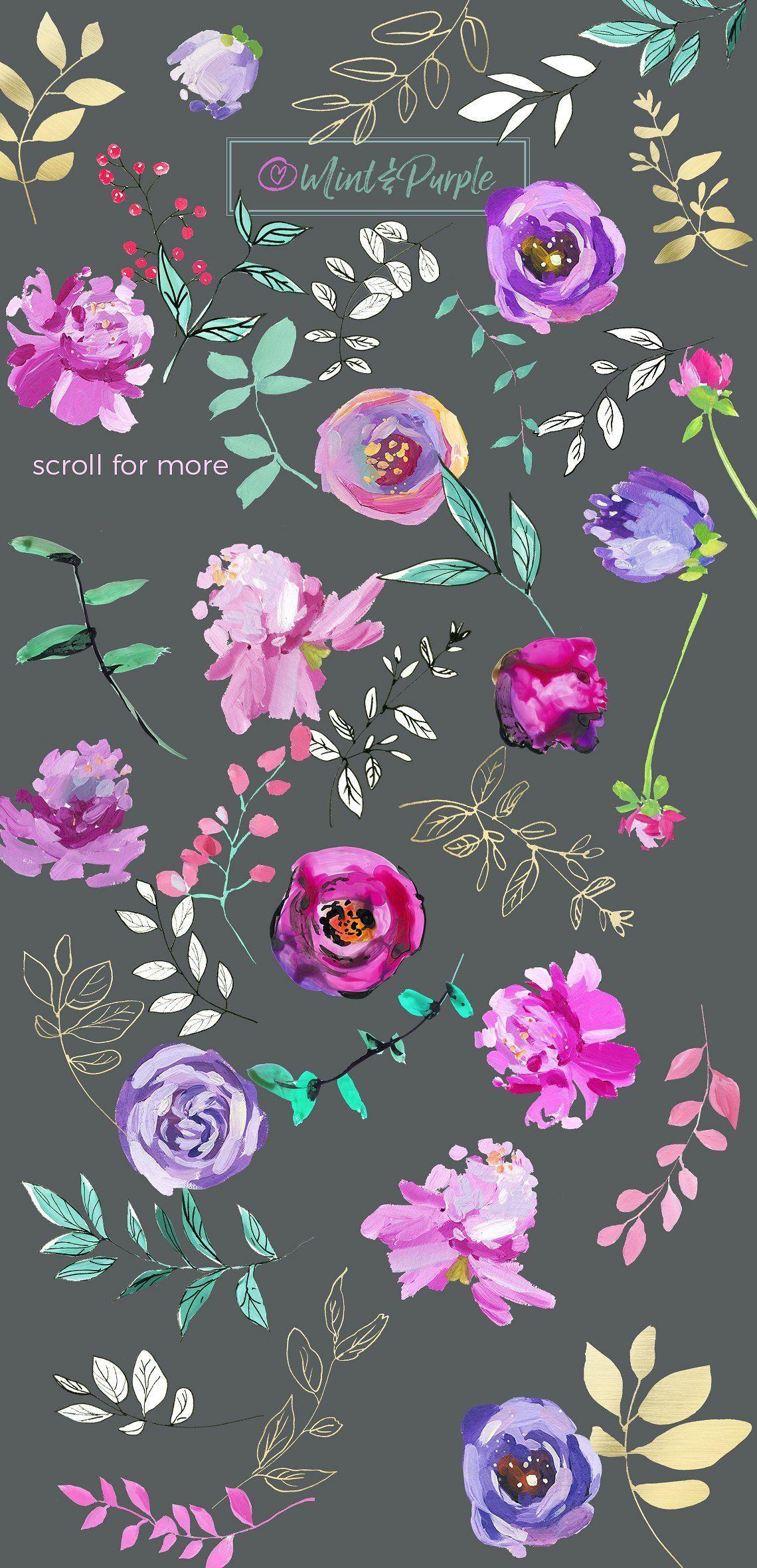 1140x2362 Mint Purple Flower iPhone Wallpaper .