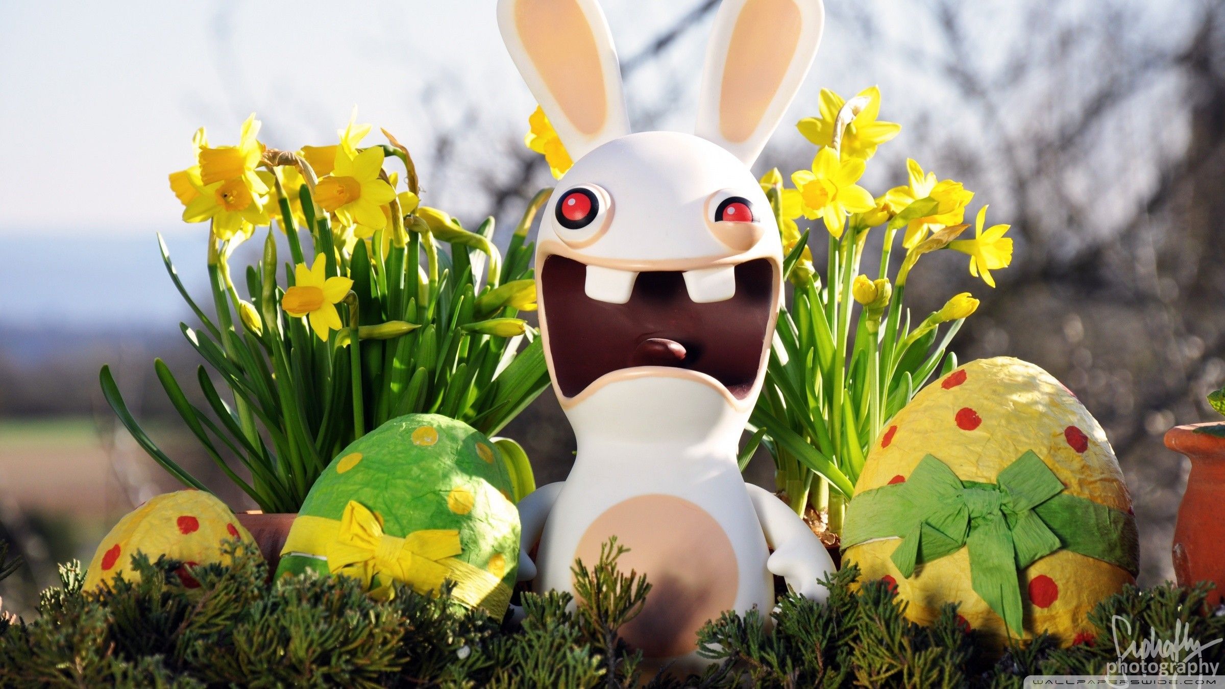 2400x1350 Easter bunny, the game Rayman Raving Rabbids Desktop wallpaper 600x382
