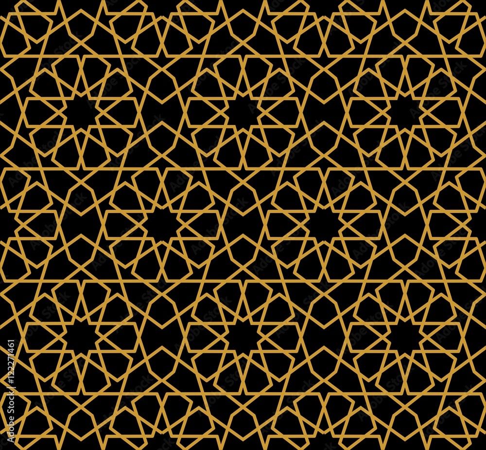 1000x925 Gorgeous Seamless Arabic Pattern Design. Monochrome Gold Wallpaper or Background. Stock Vector