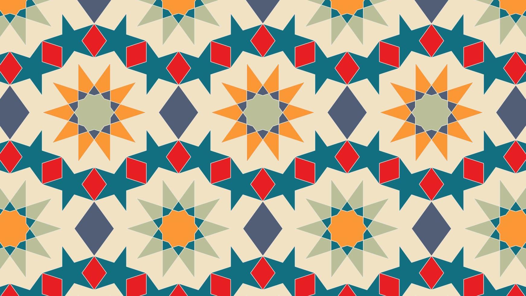 1742x980 Arabic seamless pattern in multicolored palette. Oriental decor. Arabic Muslim ethnic style. Ramadan wallpaper design. Vector illustration