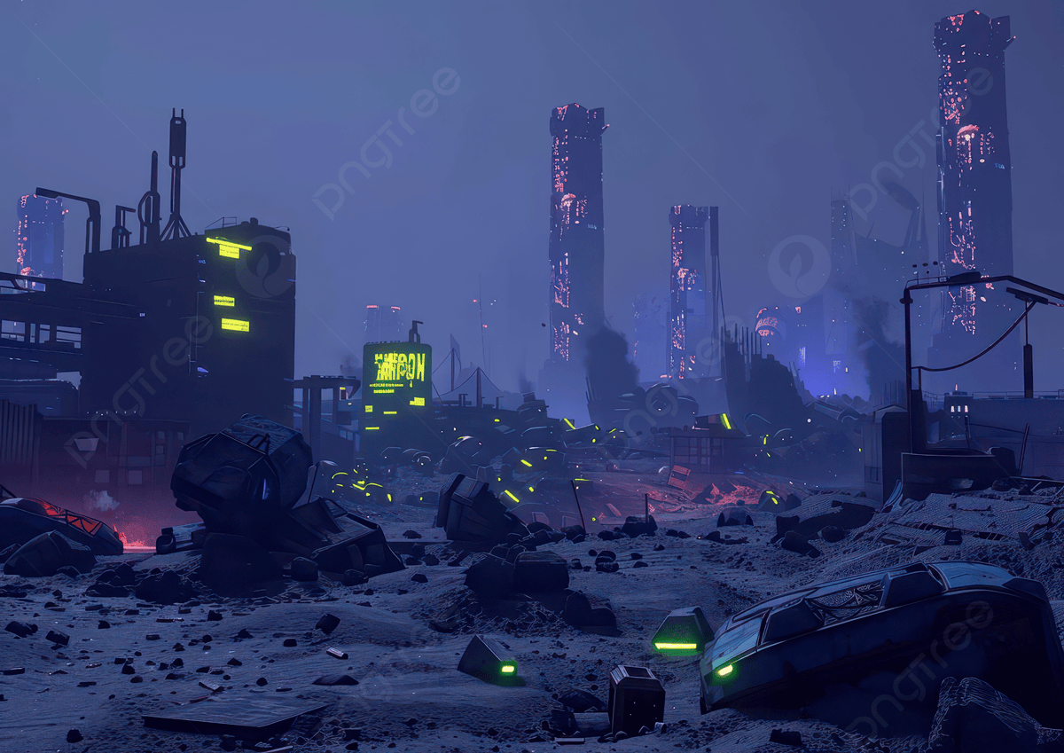 1200x849 A Dystopian Landscape Featuring Ruined Structures And Neon Lights In A Desolate Environment Photo And Picture For Free Download
