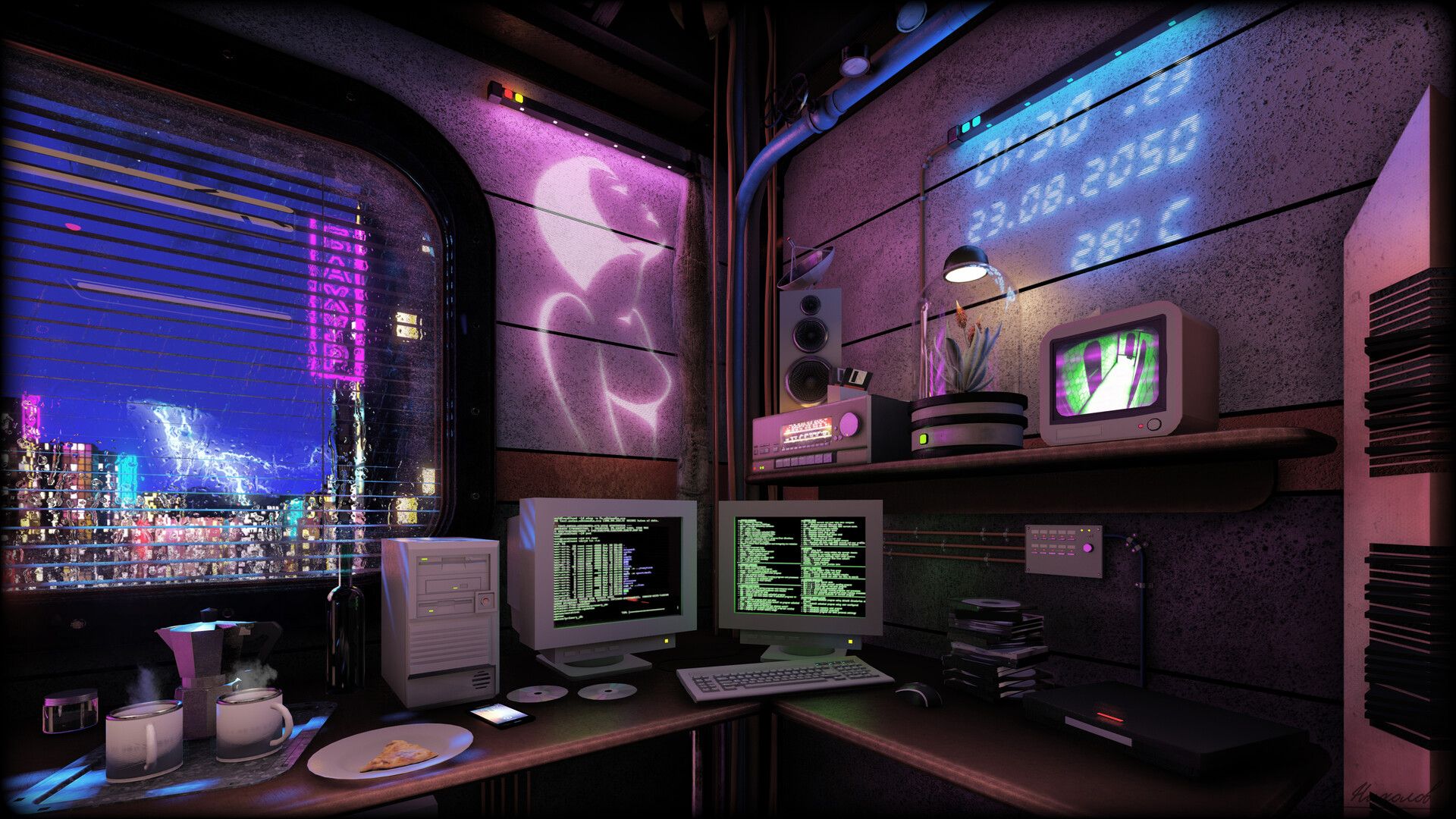 1920x1080 Futuristic dystopian apartment