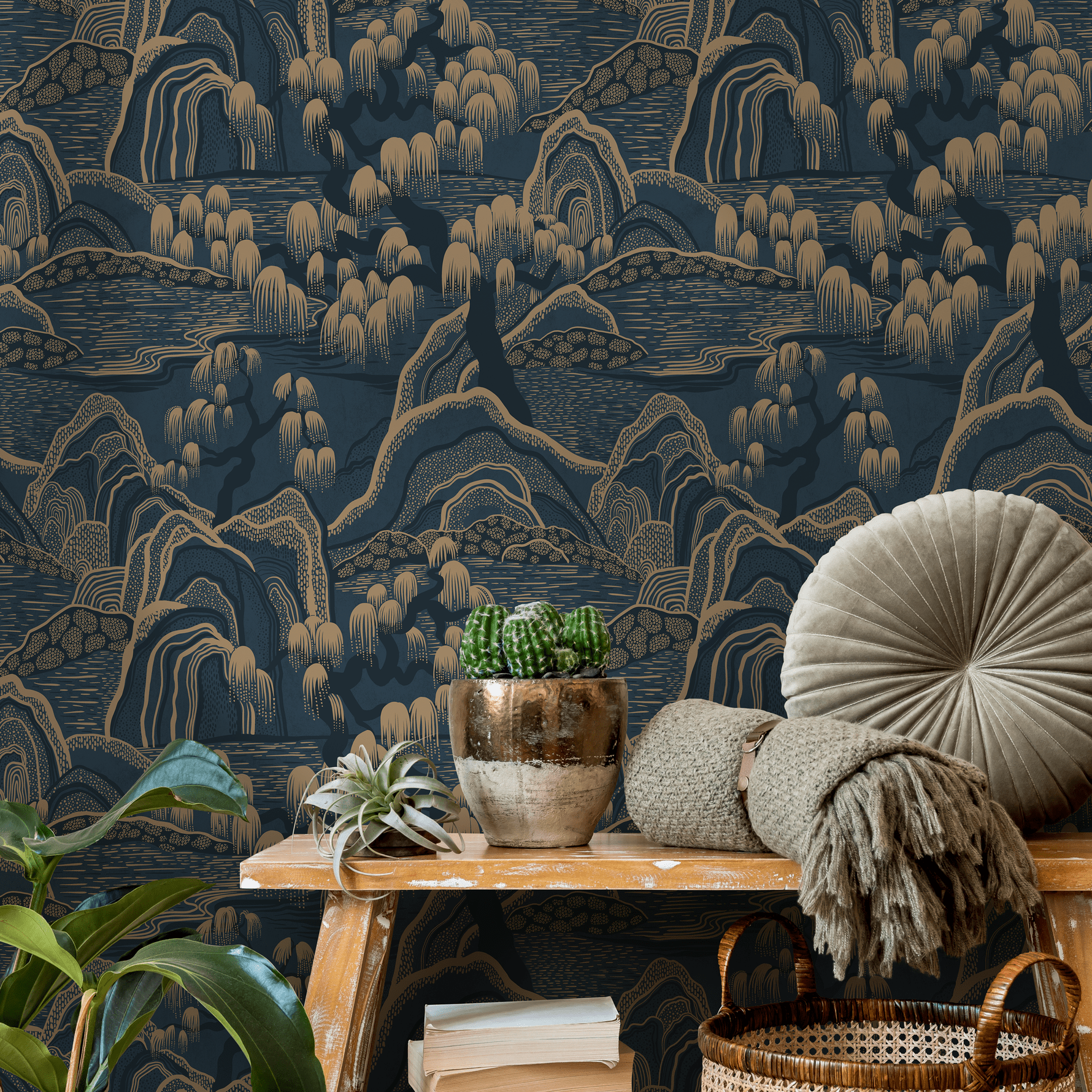 1780x1780 Chinoiserie Wallpaper in Navy & Gold. Removable Wall Decor
