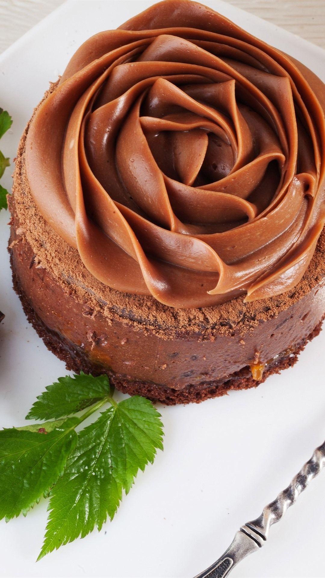 1080x1920 Chocolate Cake, Flower Petals, Green Mint 1080x1920 IPhone 8 7 6 6S Plus Wallpaper, Background, Picture, Image