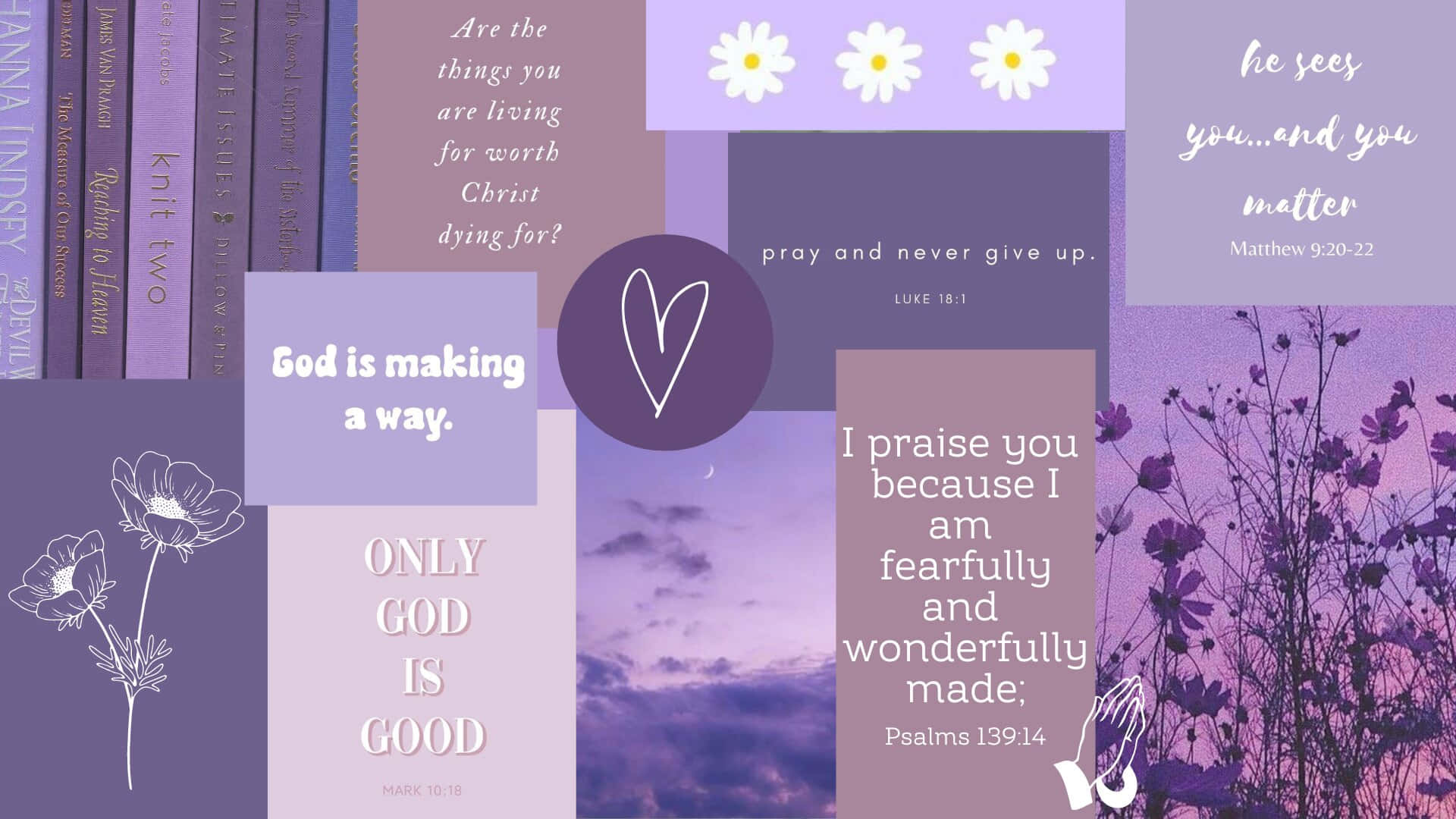 1920x1080 Download Inspirational Bible Verses Collage Purple Theme Wallpaper