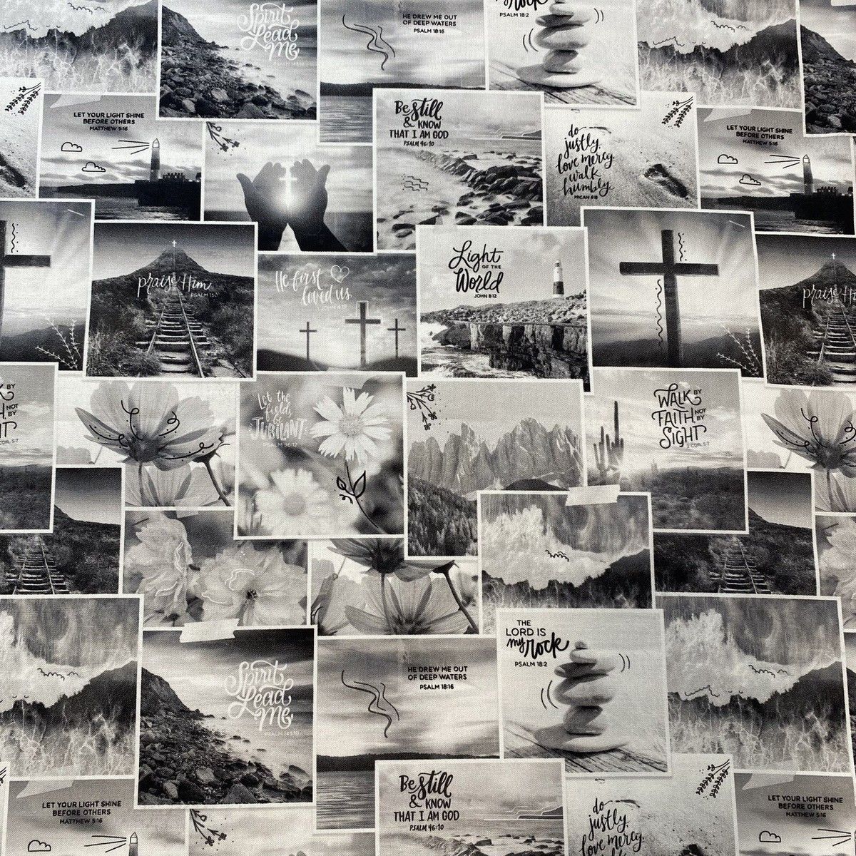 1200x1200 Christian Bible Verses Photo Collage Cotton Fabric Sold By The 1 2 Yard