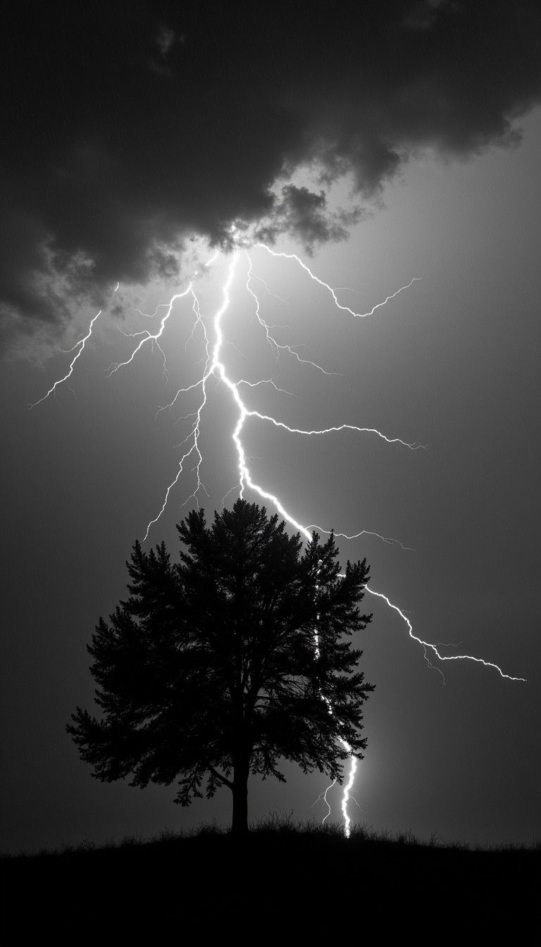768x1344 Download Lightning Strikes Tree Image, Tree, Sunset