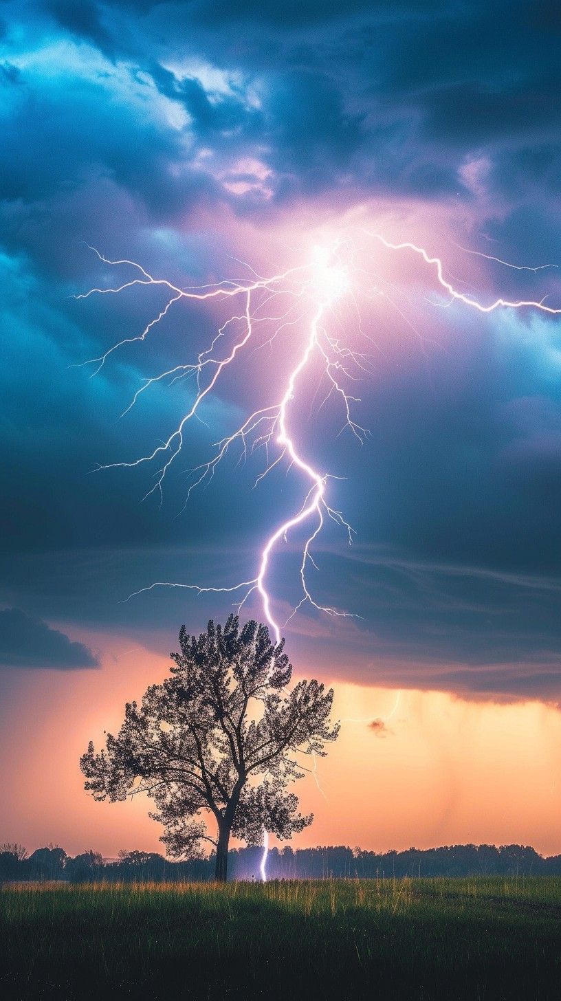 816x1456 Download Lightning Strikes Tree Image, Tree, Storm