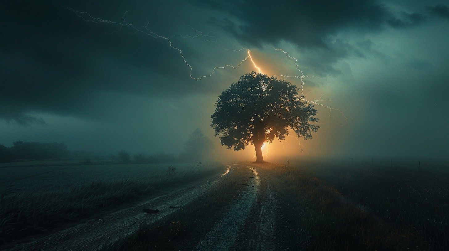 1456x816 Download Mystical Lightning Tree Image, Tree, Night