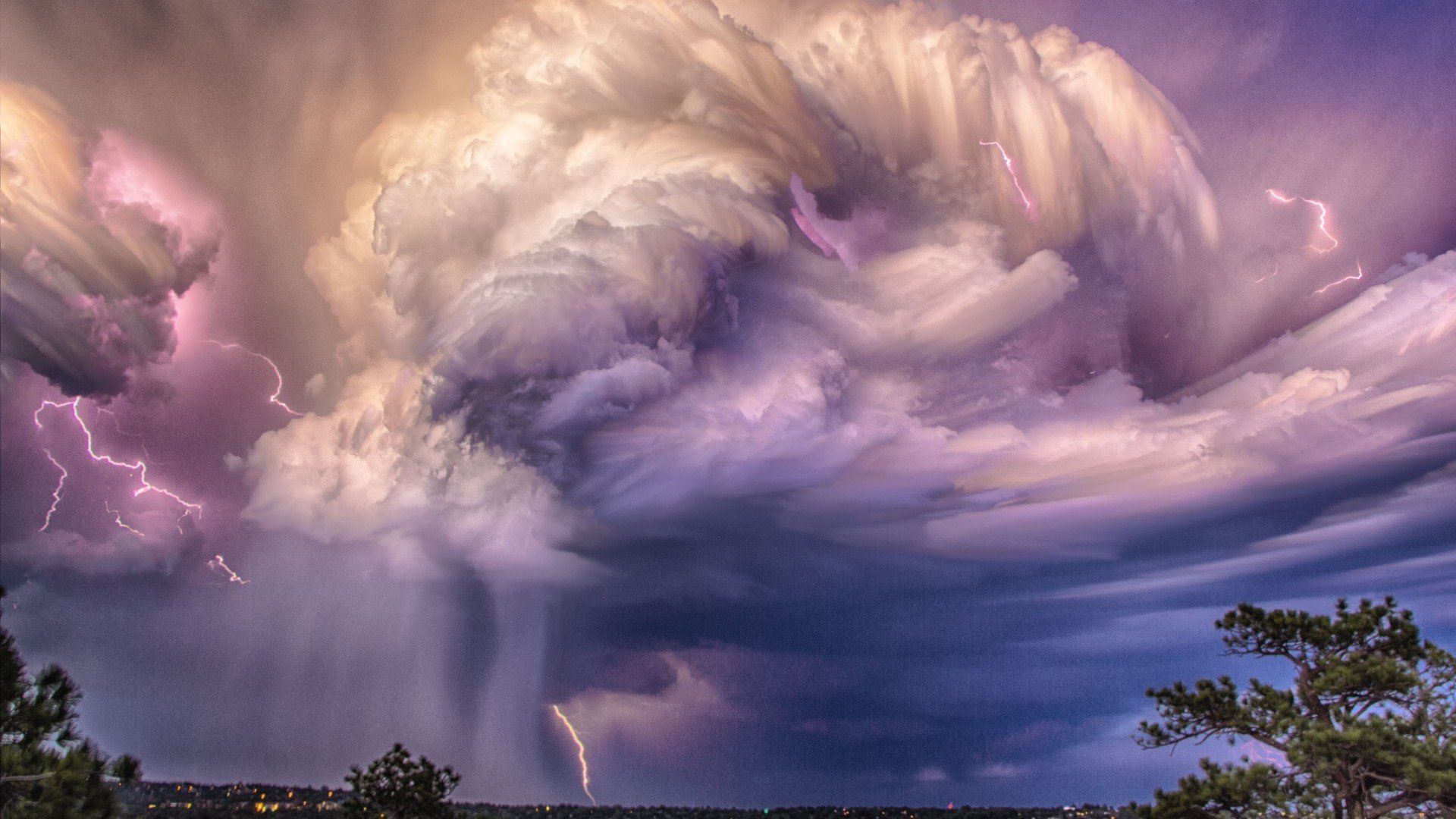 1920x1080 lightning, Clouds, Nature, Trees, Landscape, Storm Wallpaper HD / Desktop and Mobile Background