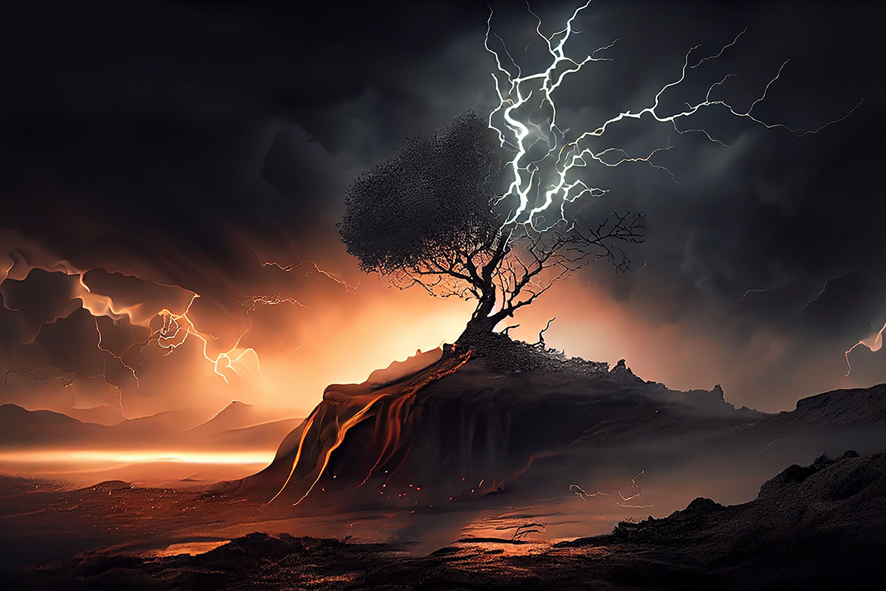 3000x2000 A Tree on a Rock with Lightning Graphic by Pixel Bytes · Creative Fabrica
