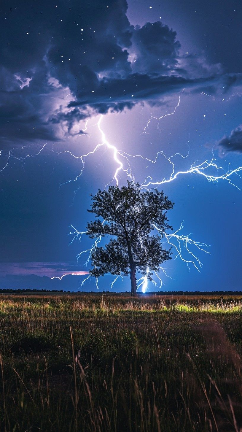 816x1456 Download Lightning Over Tree Image, Tree, Storm