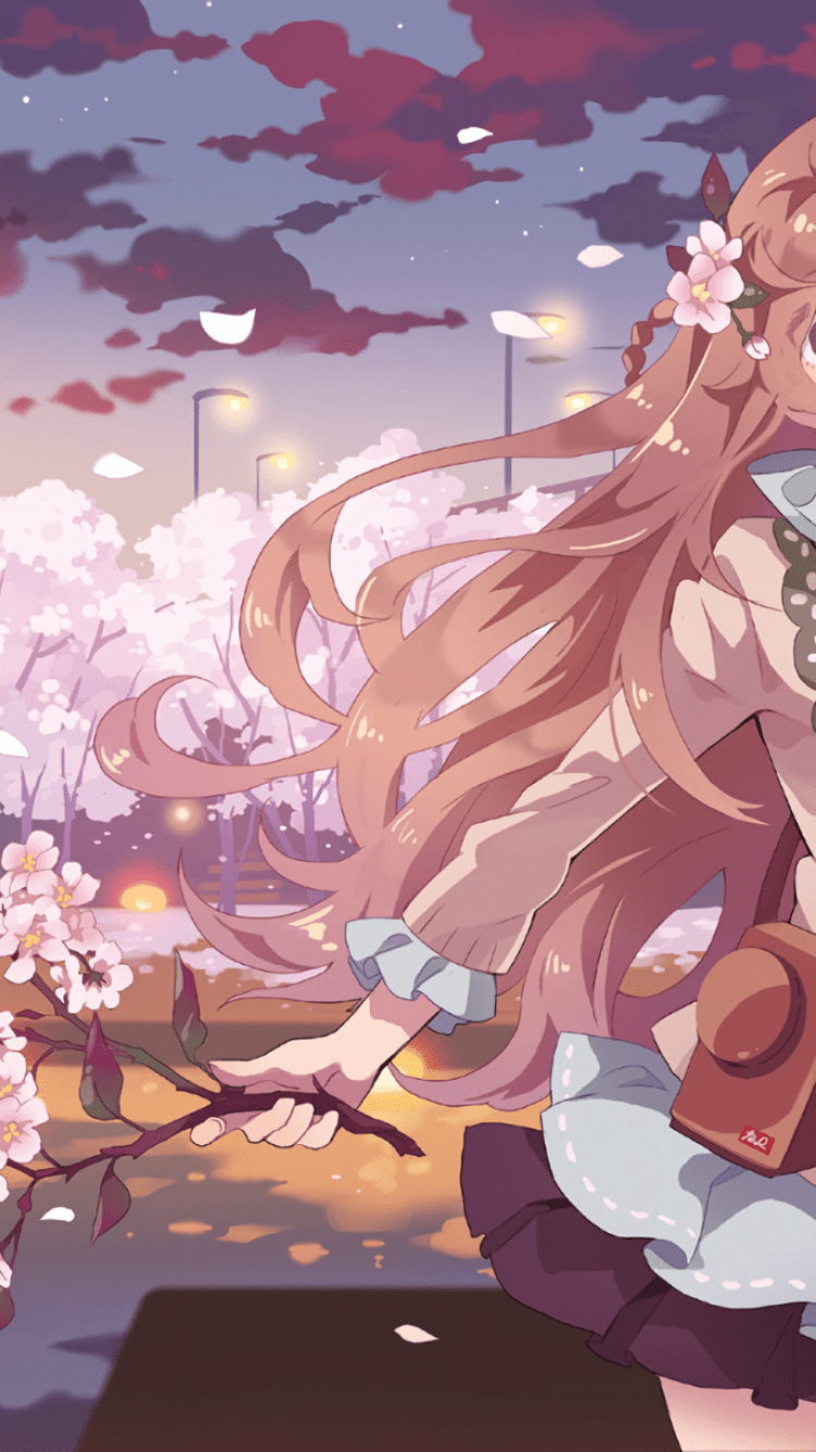 750x1334 Download 750x1334 Anime Girl, Flowers, Sakura Blossom Wallpaper for iPhone iPhone 6