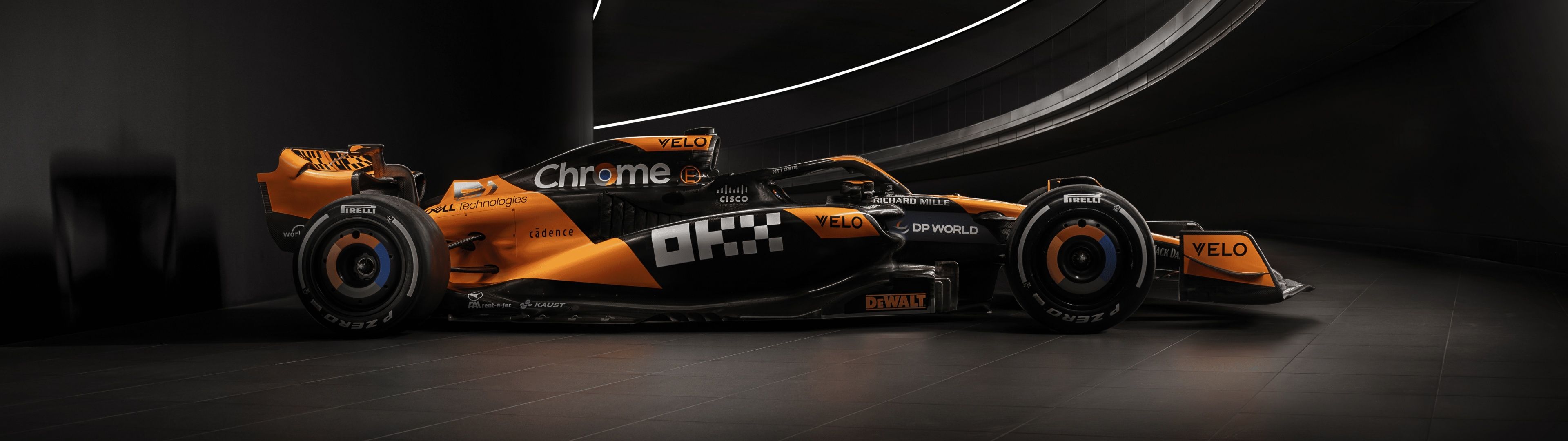 3840x1080 McLaren MCL38 Wallpaper 4K, F1 Cars, Dark background