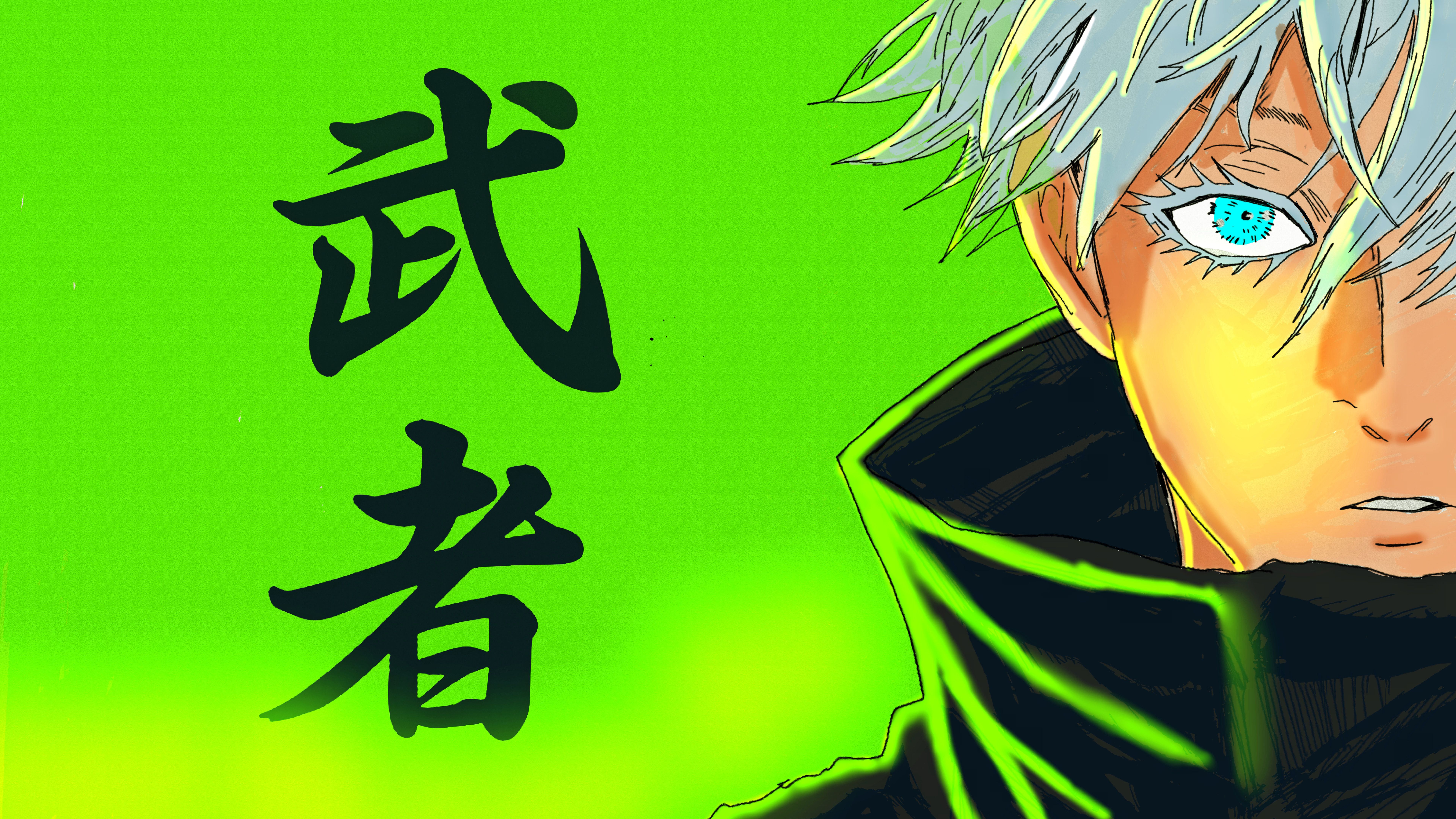 7680x4320 Satoru Gojo Wallpaper 4K, Green background, Jujutsu Kaisen