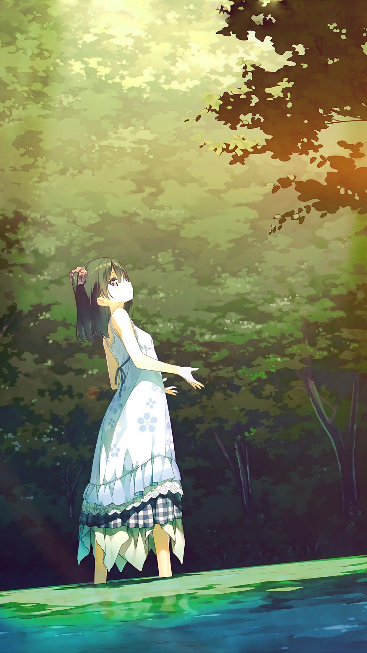1242x2208 Anime Girl Green Art Illustration Flare iPhone Wallpaper