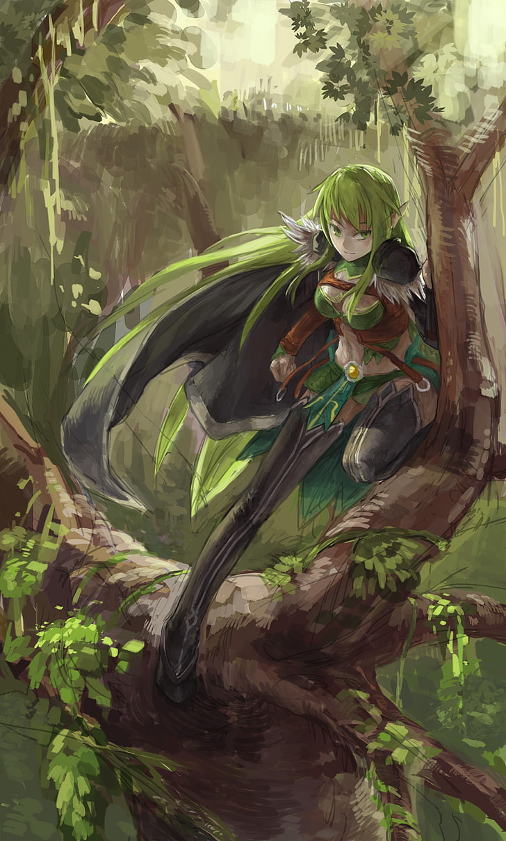 728x1208 HD wallpaper: green haired girl anime character, anime girls, Elsword, Rena (Elsword)