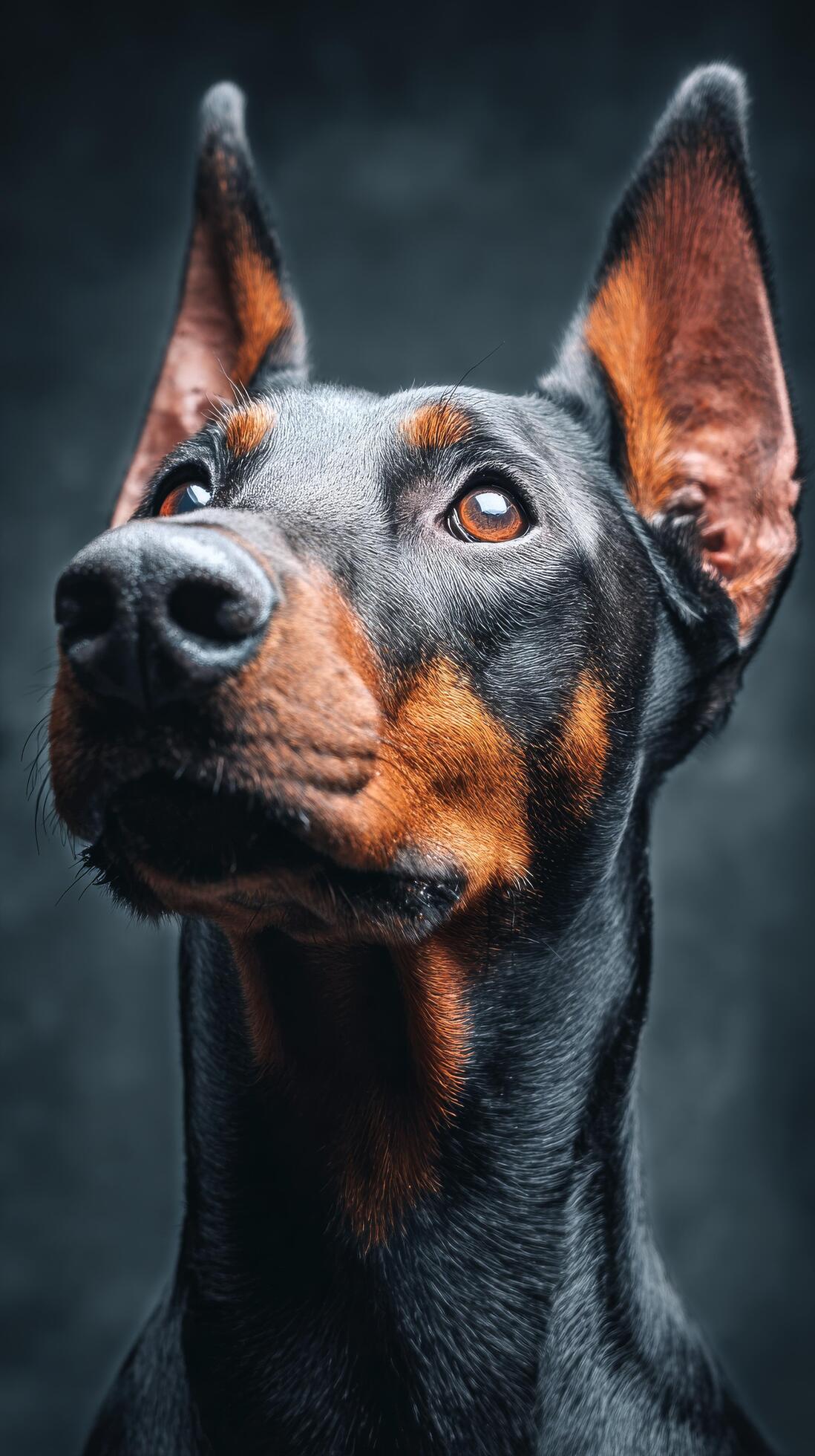 1098x1960 Doberman Dog With Striking Features and Attentive Expression Captured in a Studio Setting
