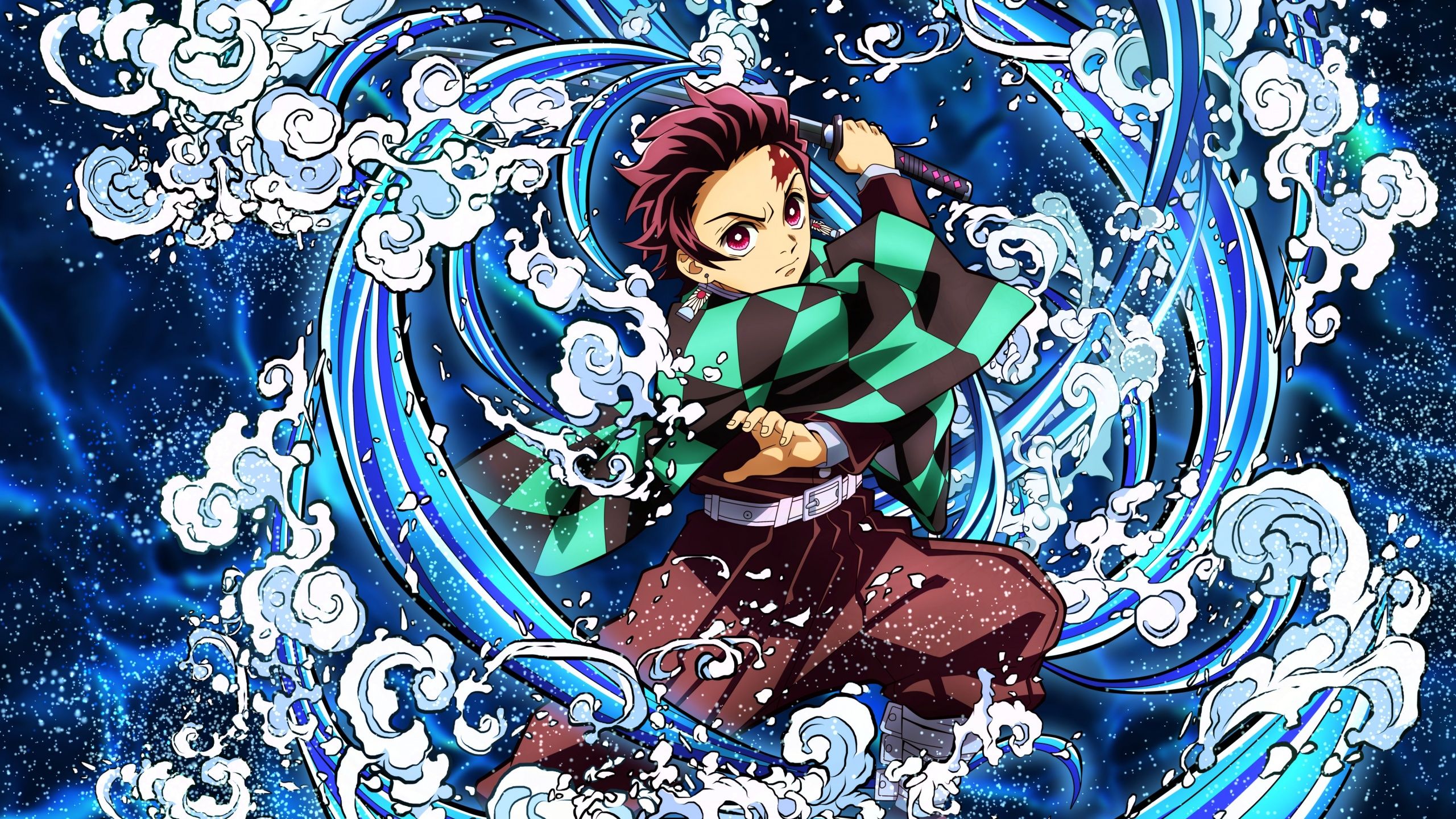 2560x1440 Demon Slayer Tanjiro Kamado Water Breathing 5K Wallpaper
