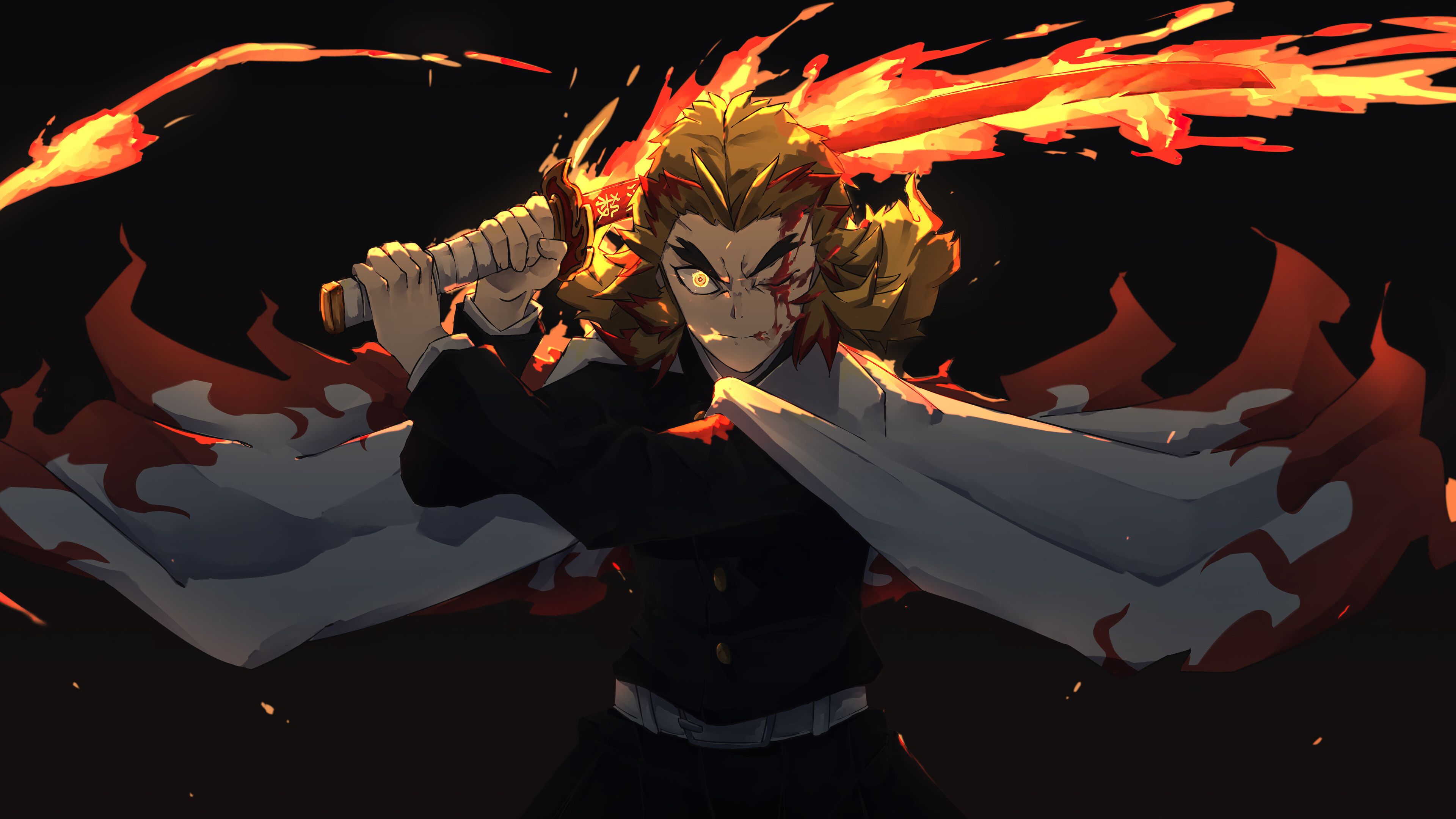 3840x2160 Demon Slayer Kyojuro Flame Hashira Wallpaper 8K 4K PC Desktop f