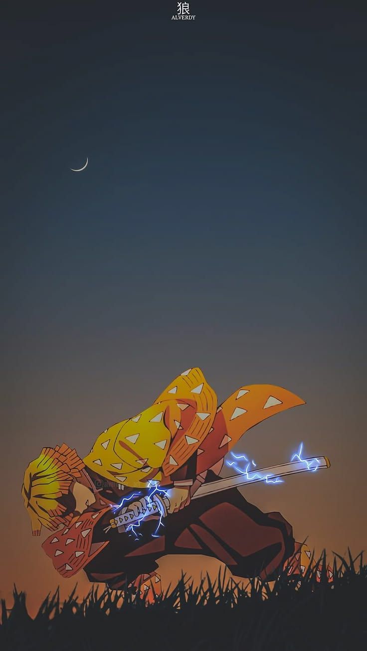 736x1307 2K free download. Zenitsu Agatsuma, sky, moon, demon slayer, anime aesthetic, sunset, HD pho